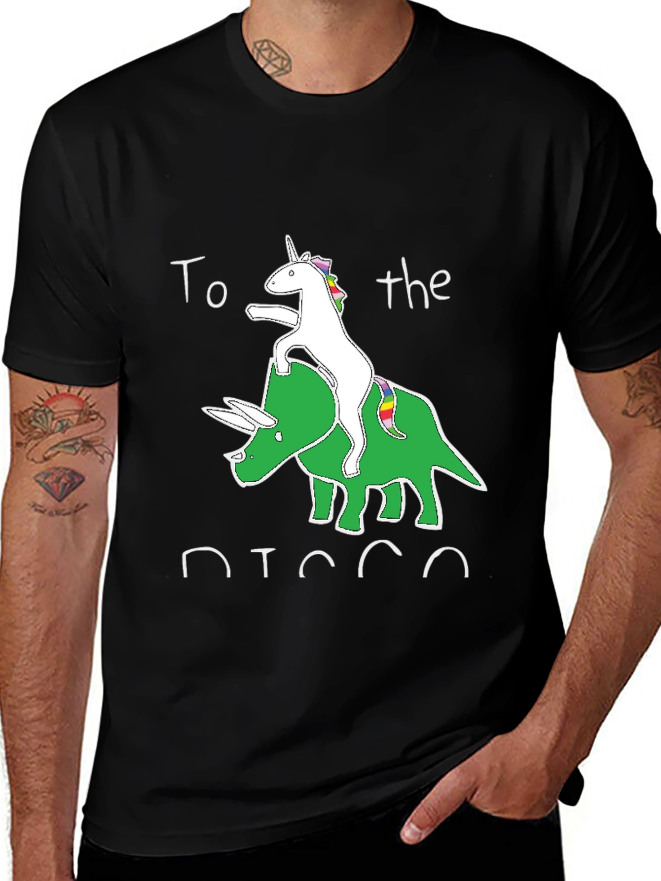 Variant 24 of Unicorn Riding Triceratops Black Graphic T-Shirt