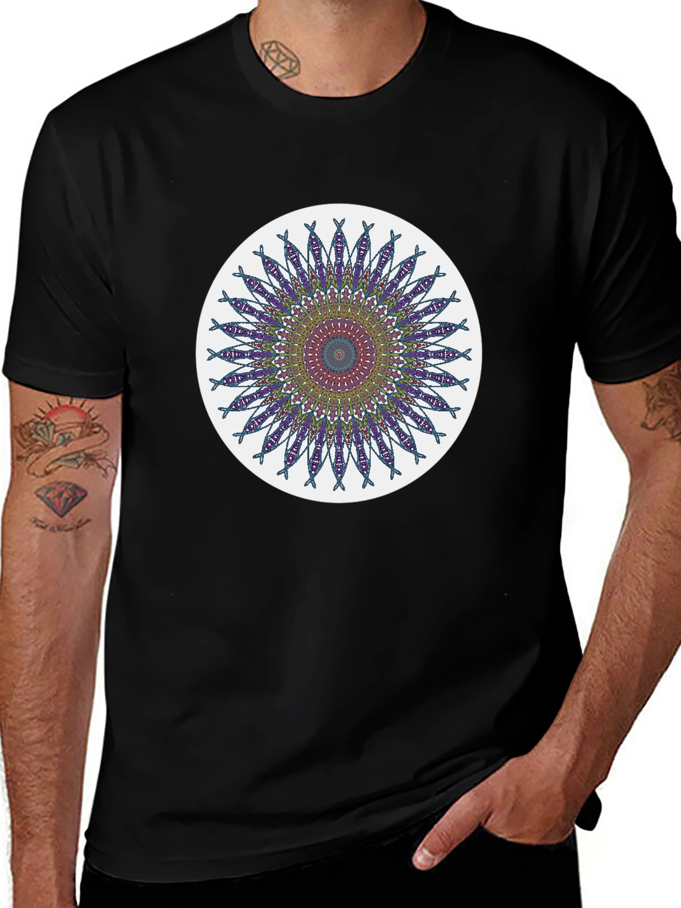 Black Mandala Design Black T-Shirt main image