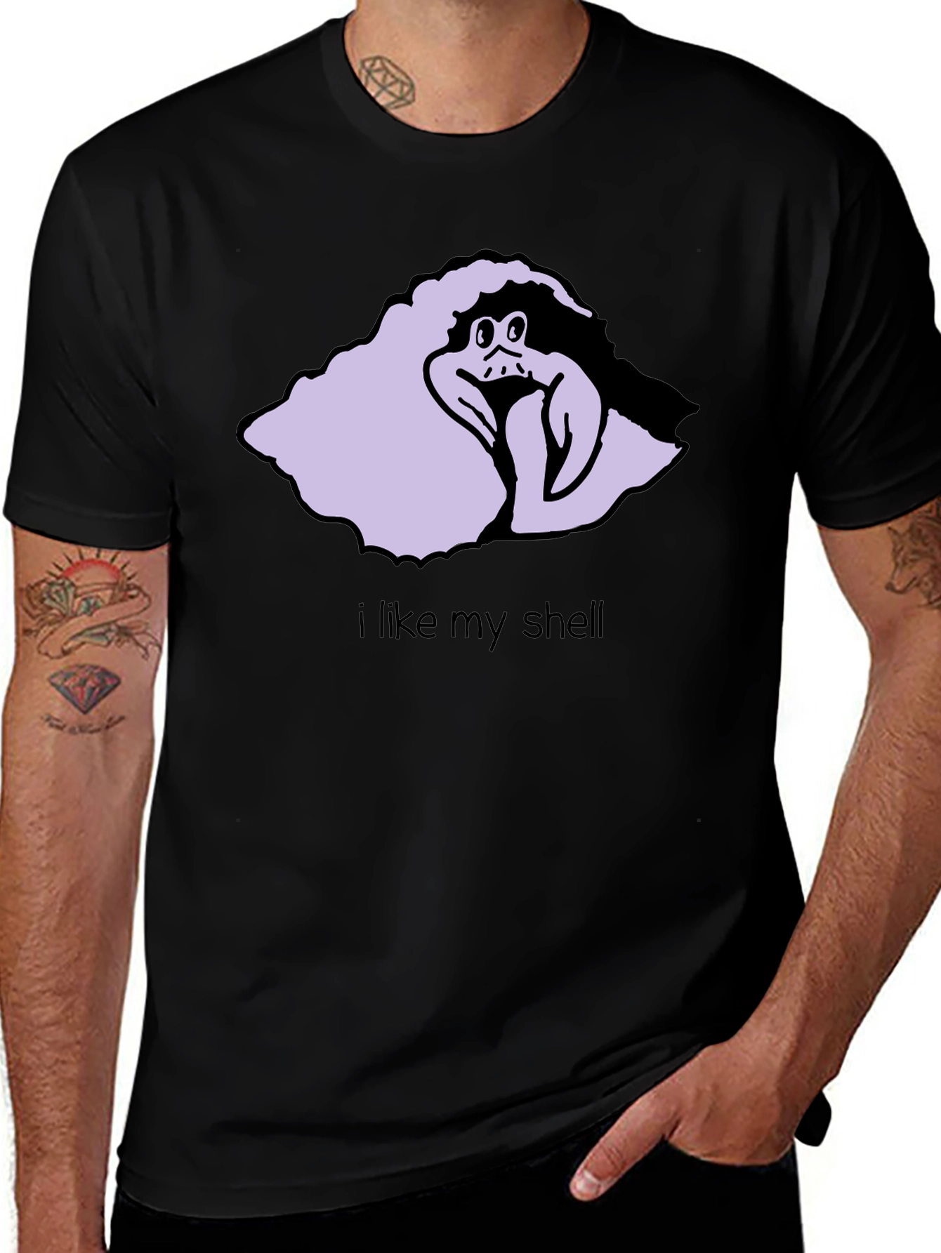 Black Funny Cartoon Hermit Crab T-Shirt - I Like My Shell main image