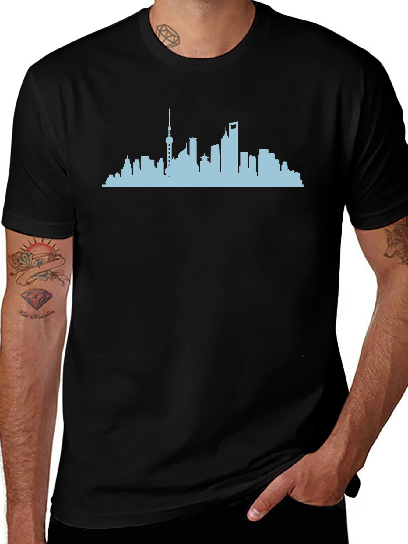 Variant 5 of Shanghai Skyline Graphic T-Shirt - Black