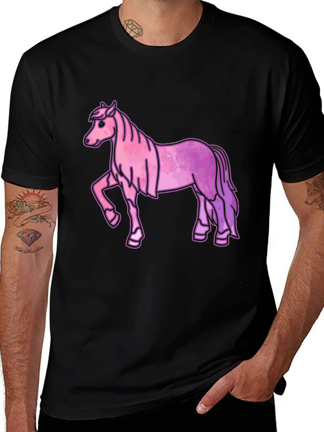Variant 30 of Pink Horse Graphic Tee - Unisex Black T-Shirt