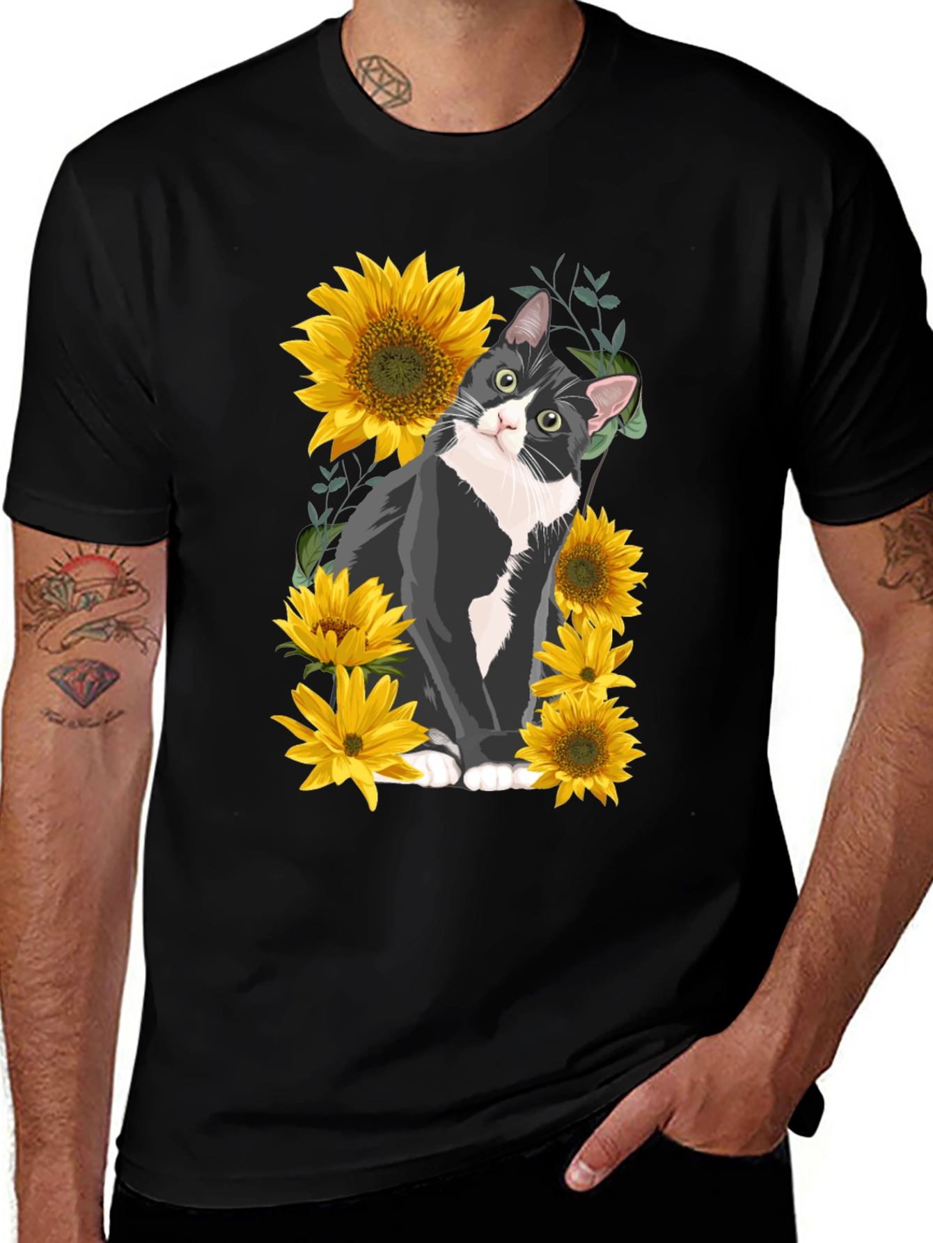Variant 26 of Cat and Sunflower Graphic Tee