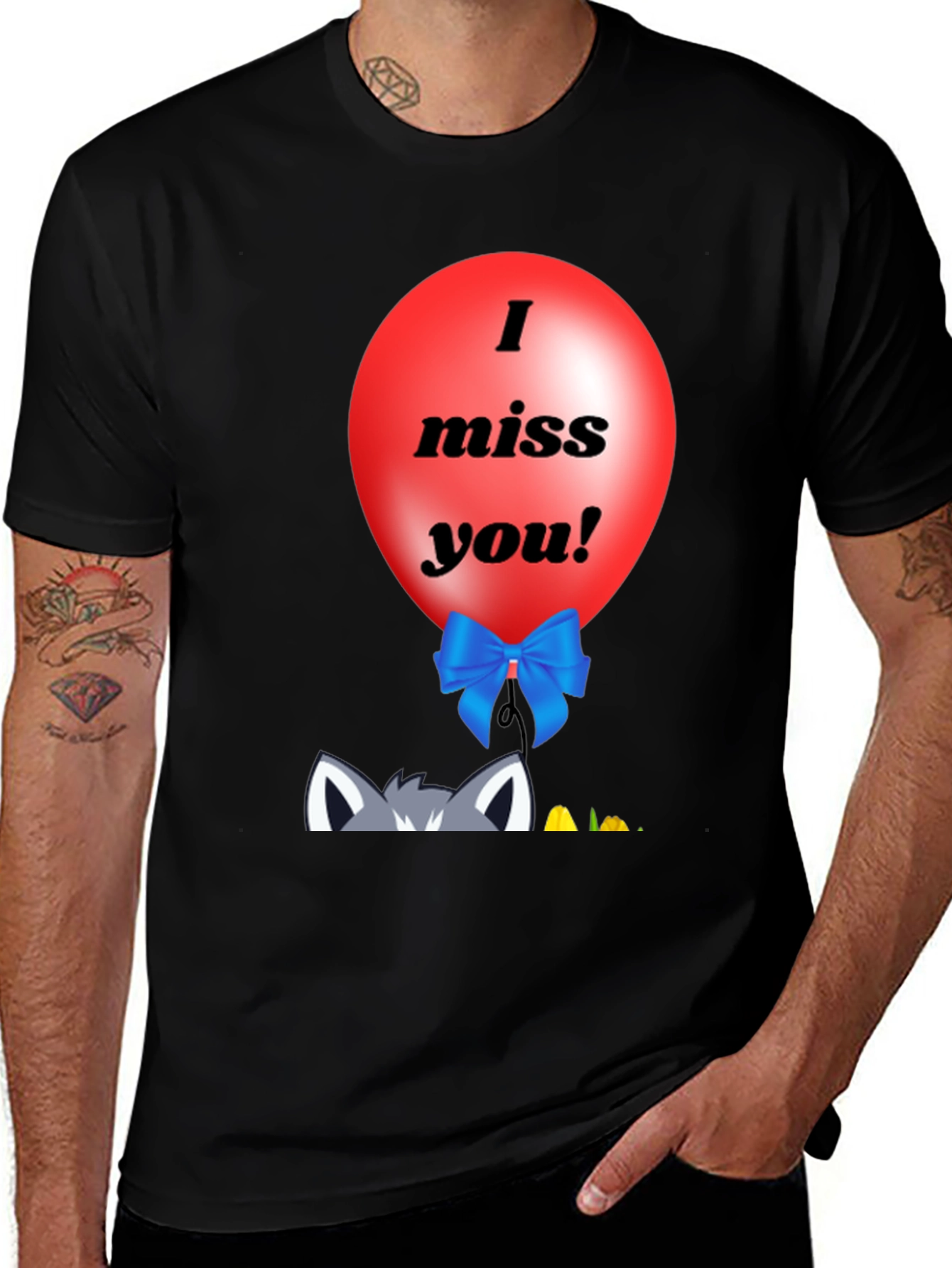 Variant 4 of I Miss You! Balloon Tee with Peek-a-Boo Wolf
