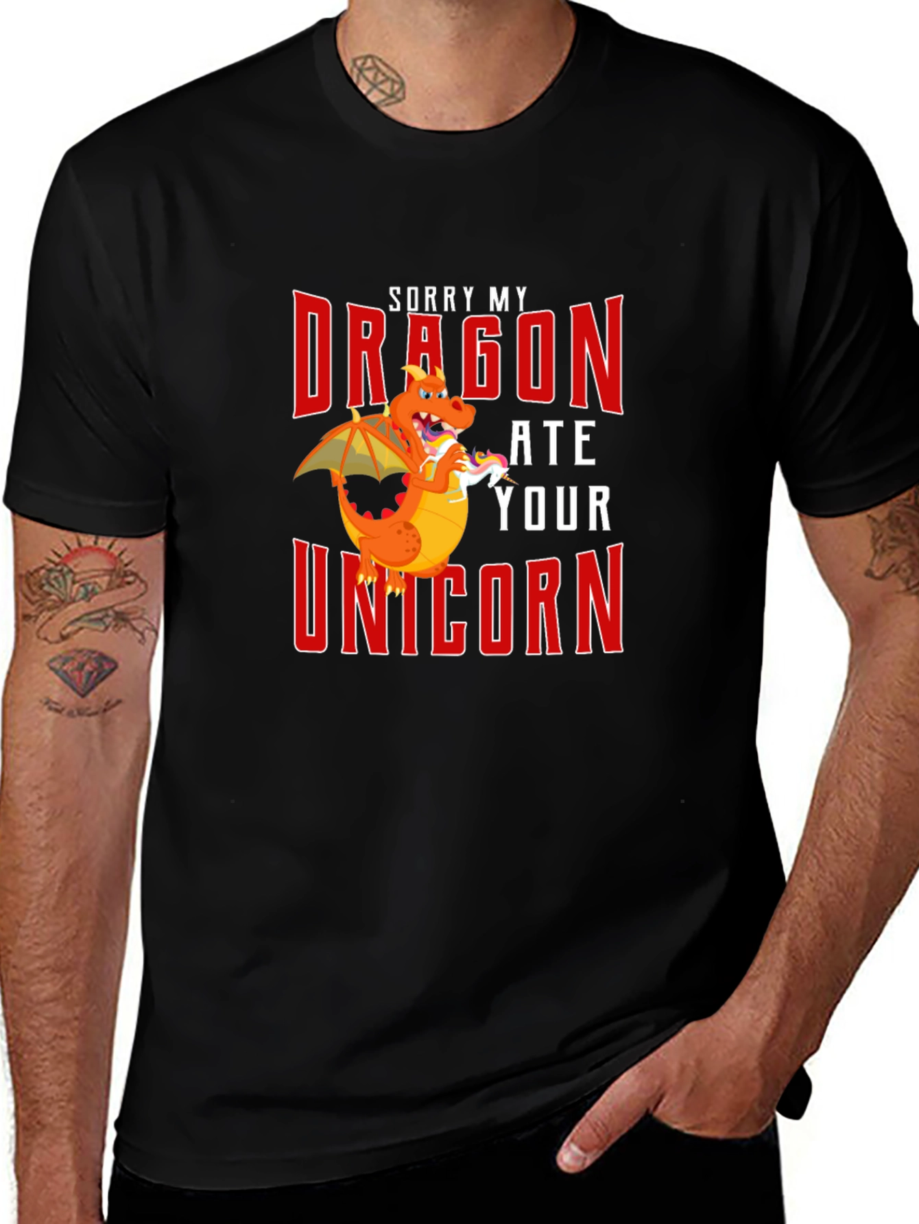 Variant 22 of Dragon Ate Your Unicorn Funny Graphic T-Shirt