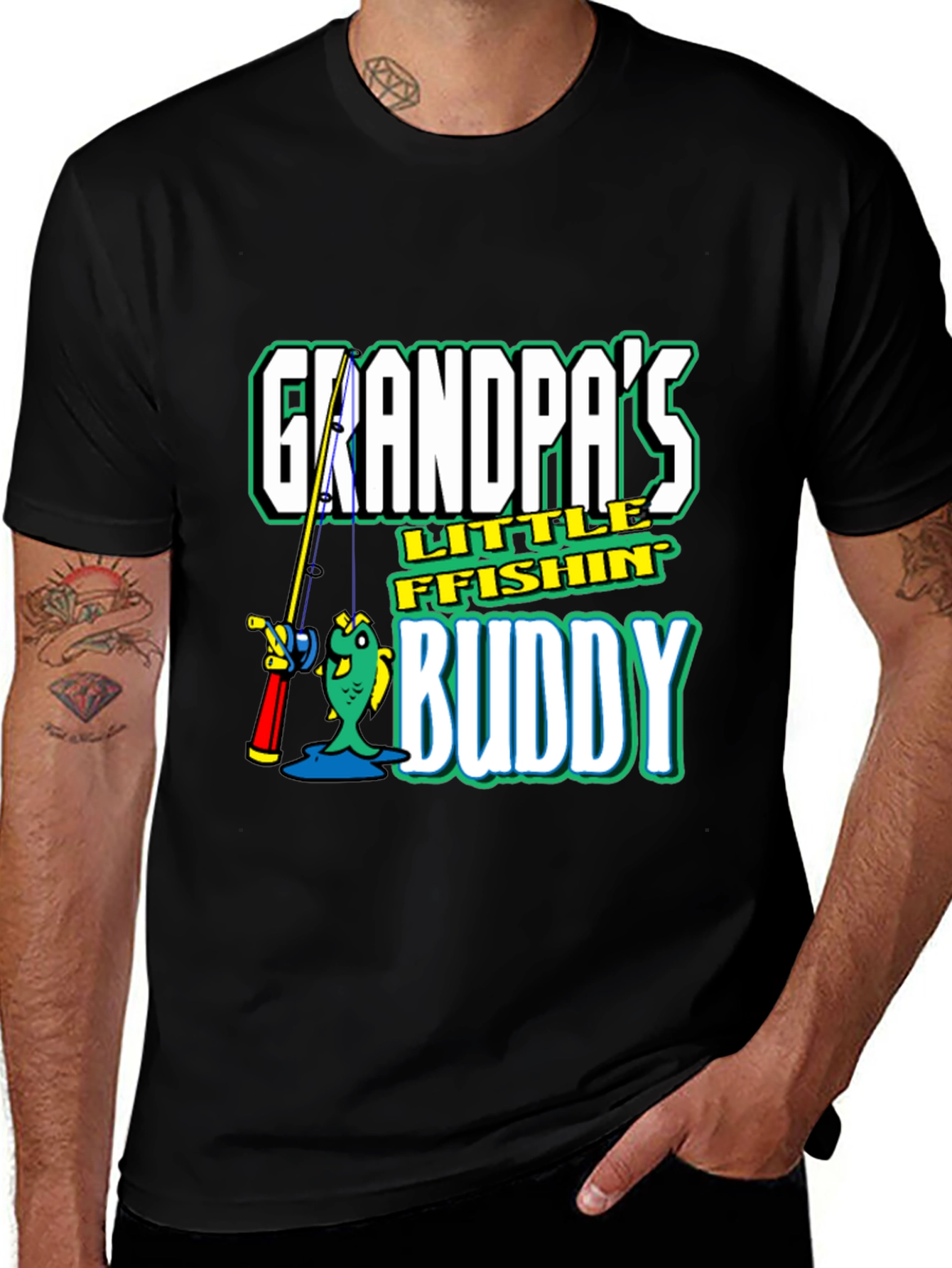 Variant 13 of Grandpa's Little Fishin' Buddy Black T-Shirt