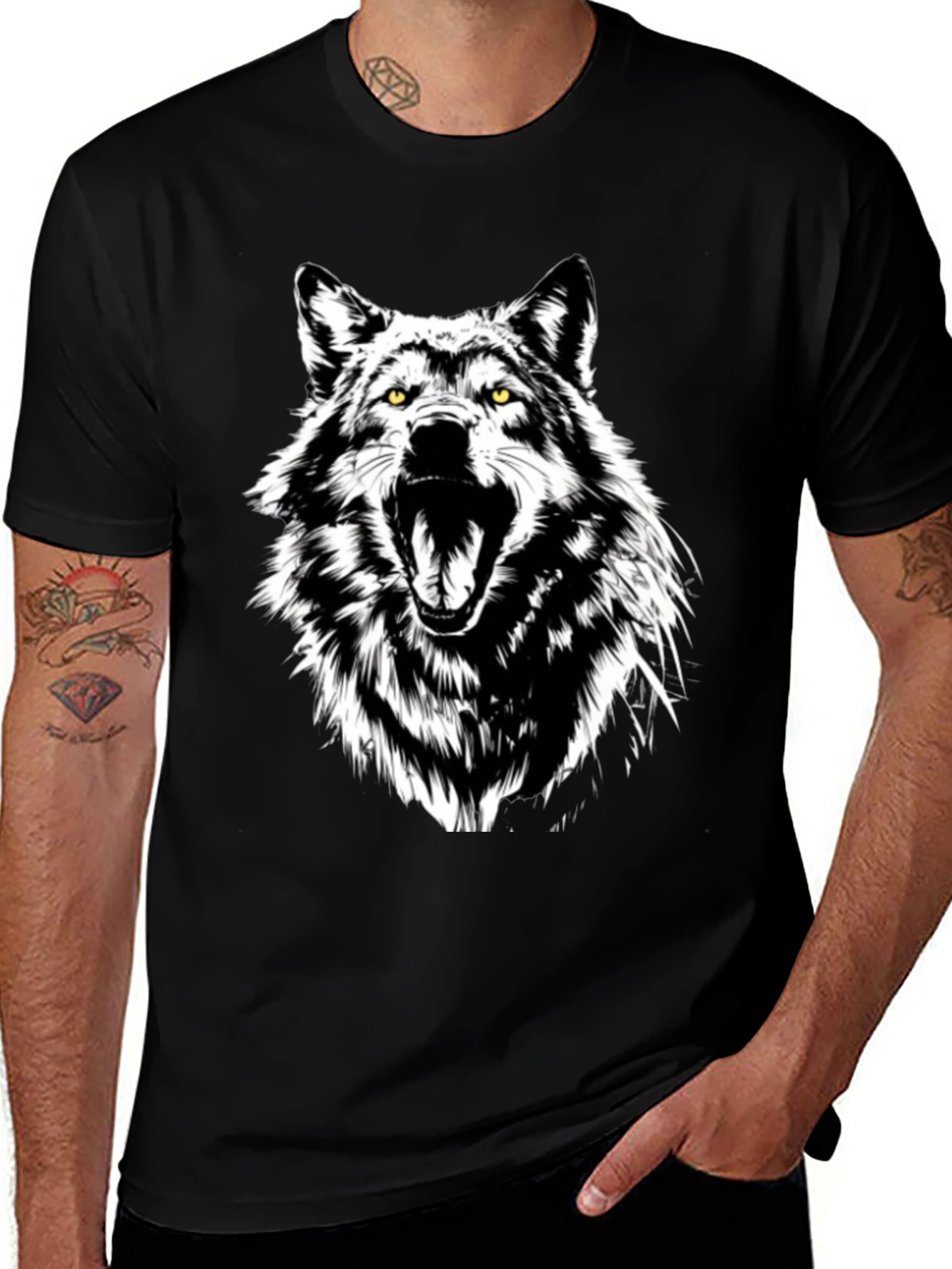 Variant 20 of Wolf Graphic Print Black T-Shirt