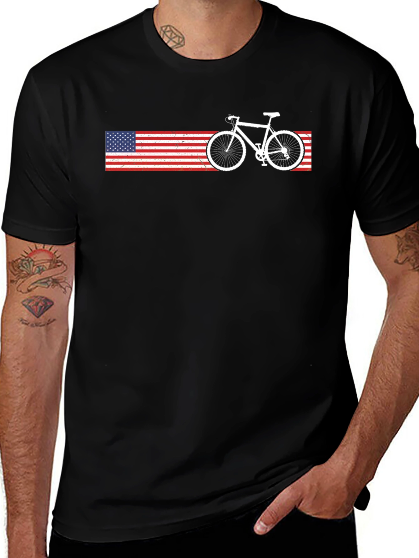 USA Flag Bike Graphic T-Shirt