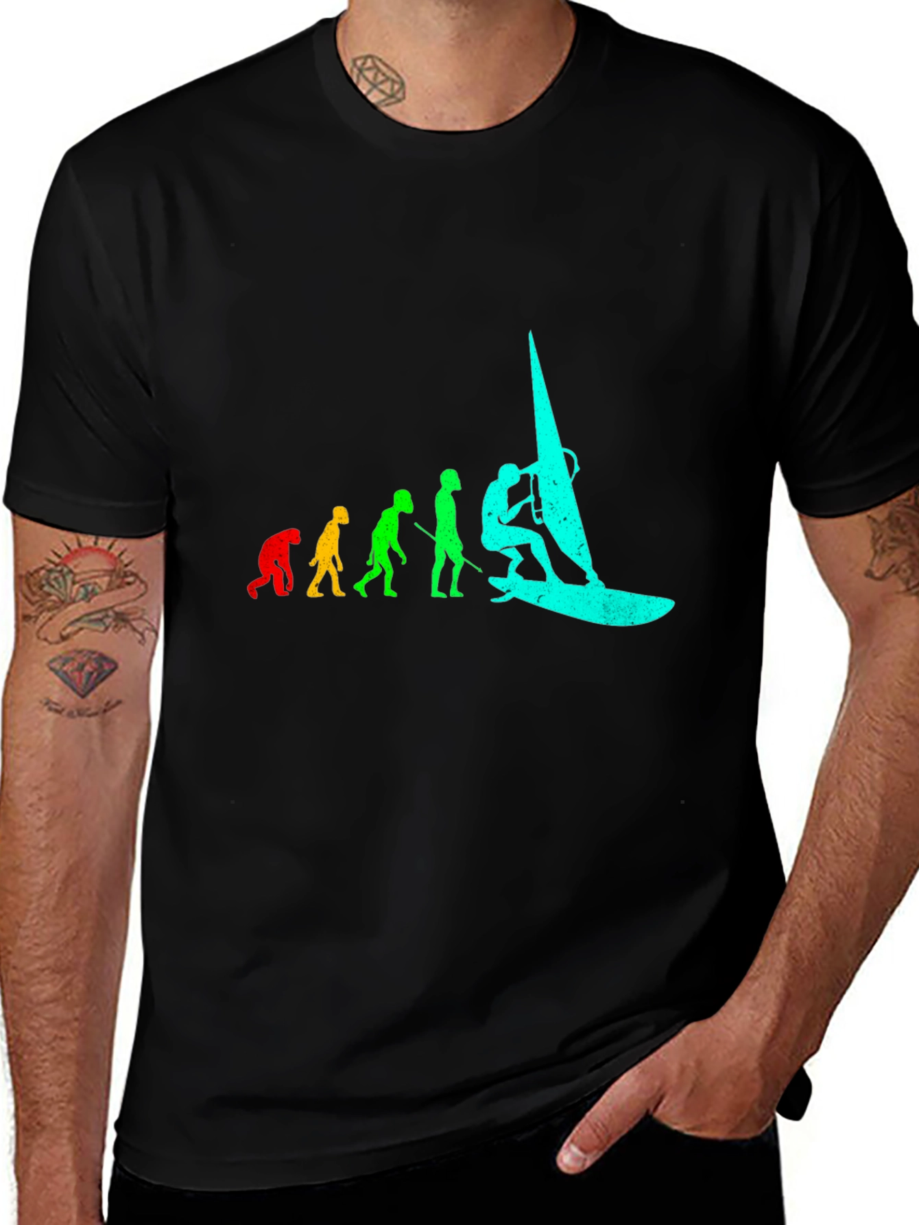 Variant 20 of Evolution of Windsurfing Black T-Shirt