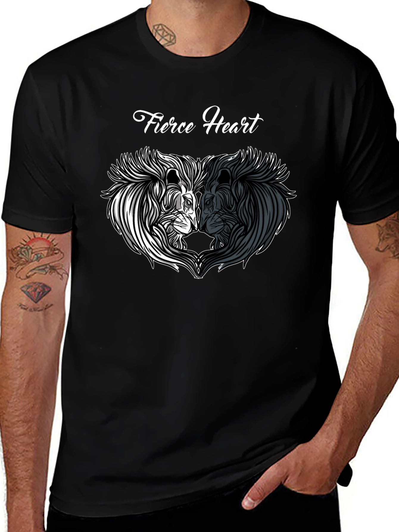 Variant 18 of Fierce Heart Lion Graphic Tee - Stylish Black T-Shirt
