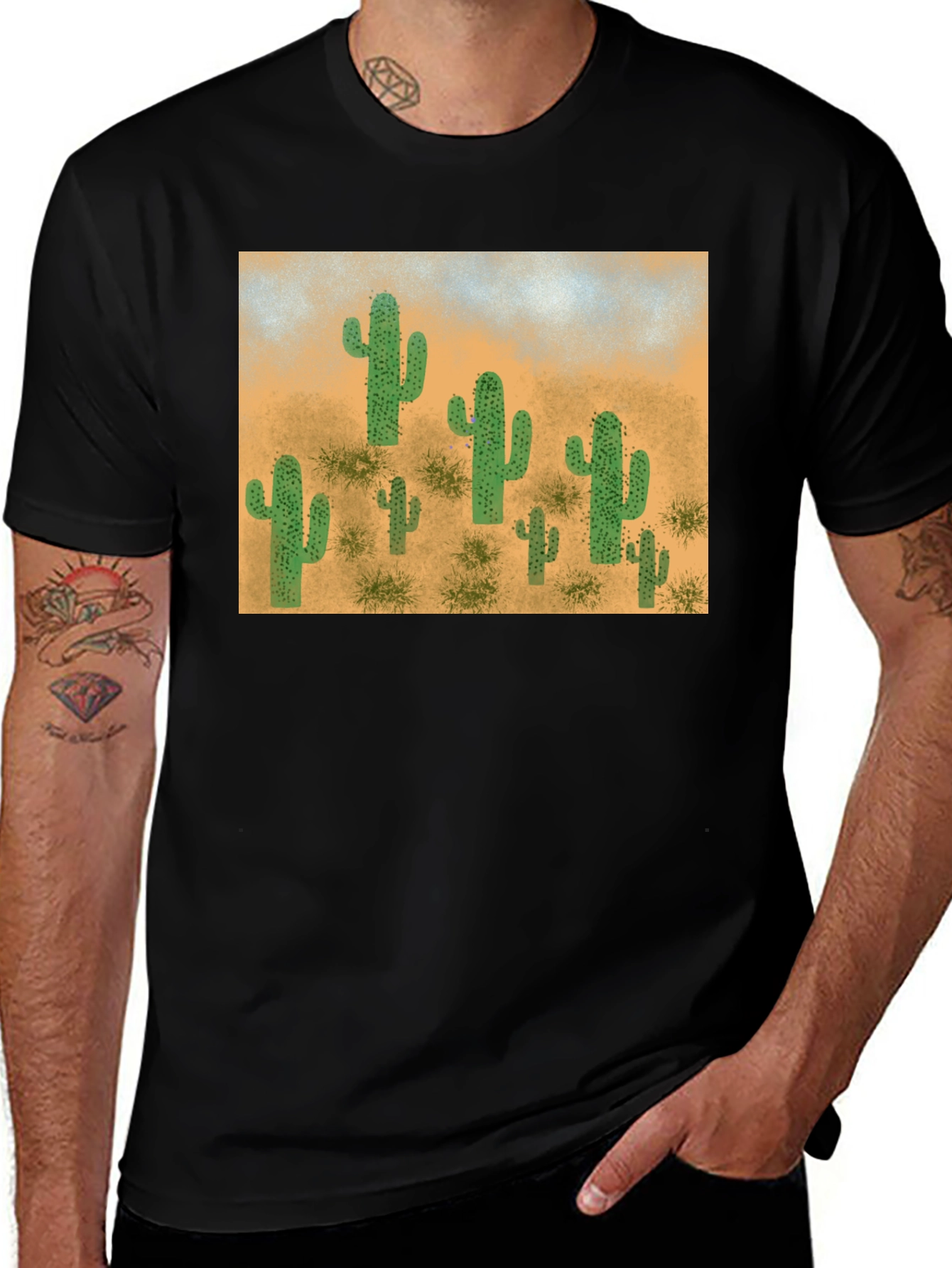 Variant 12 of Cactus Desert Scene Graphic Tee - Black