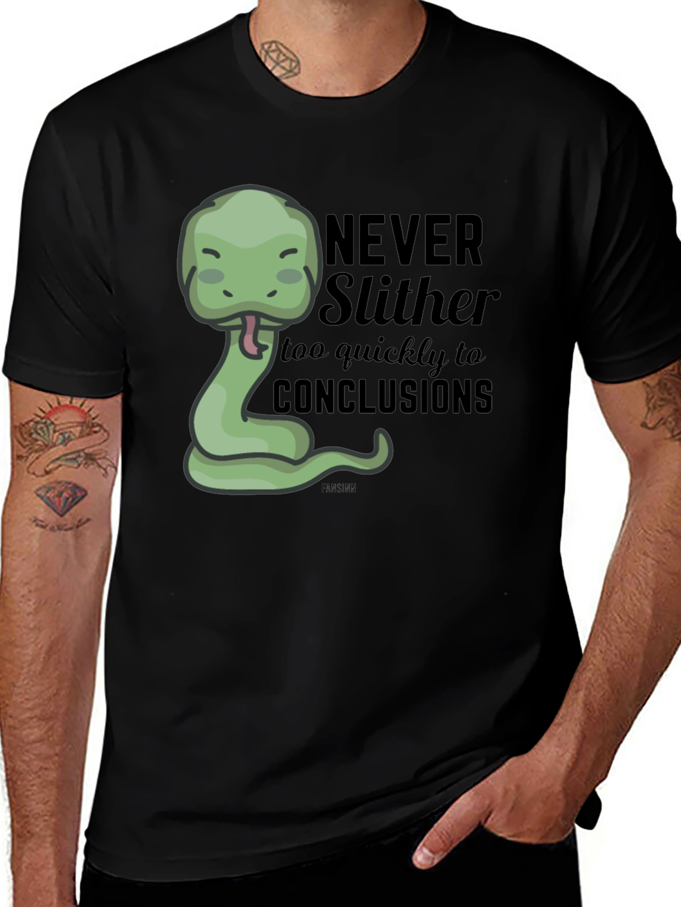 Variant 16 of Funny Snake Graphic T-Shirt - Never Slither to Conclusions