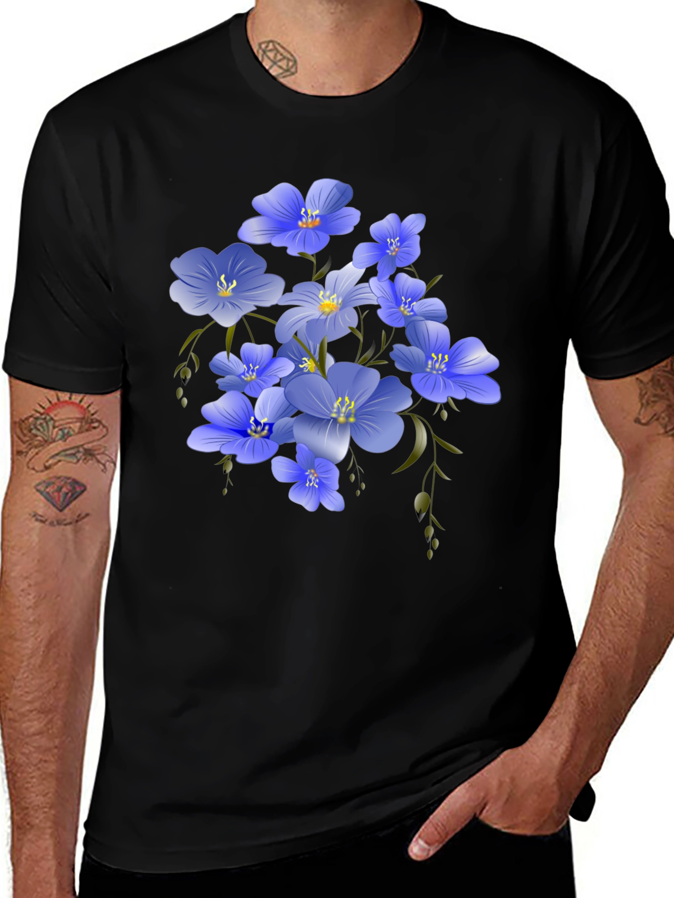 Variant 10 of Floral Print Black T-Shirt