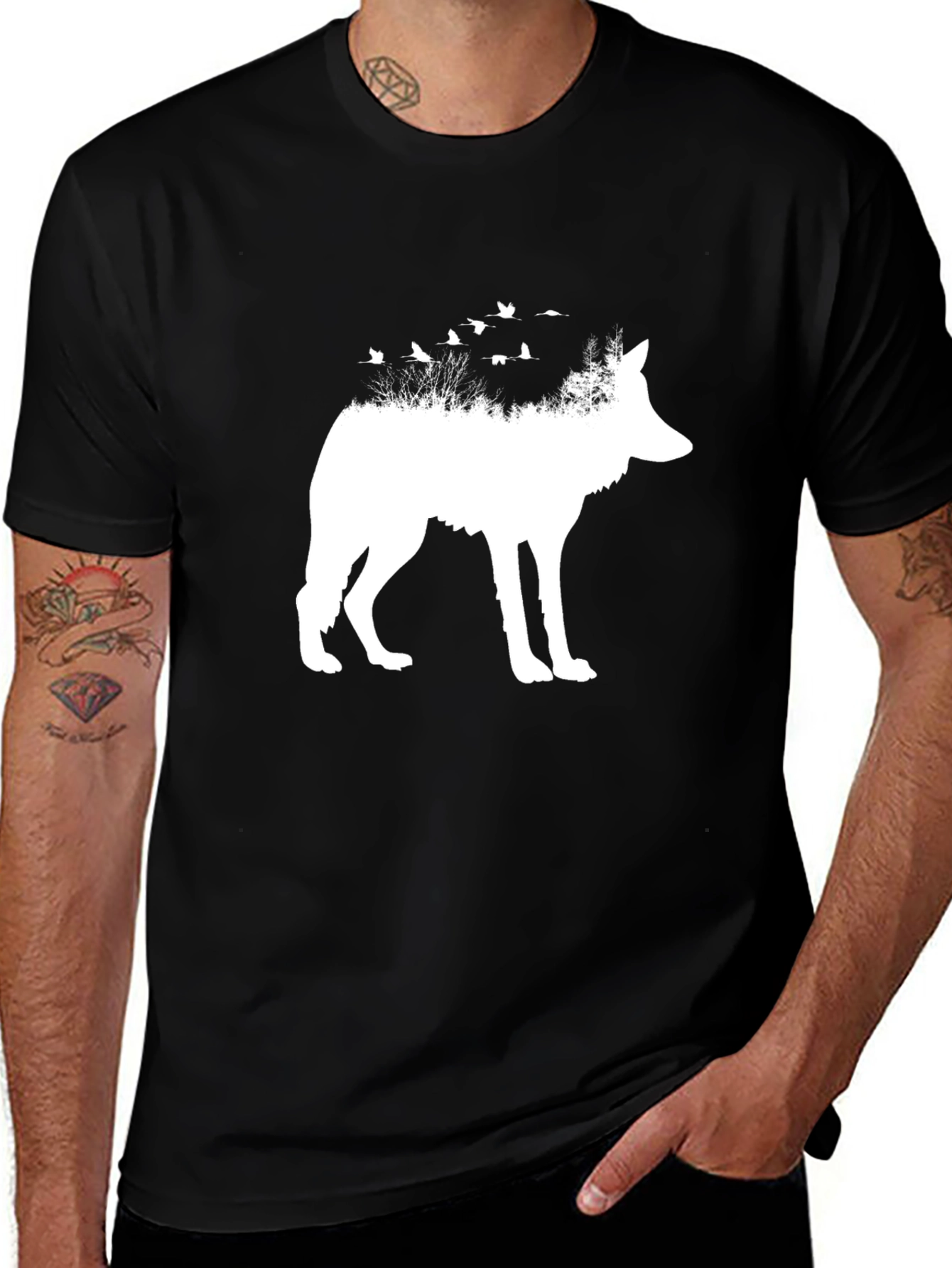 Variant 8 of Wolf & Birds Graphic Tee - Black Cotton Blend