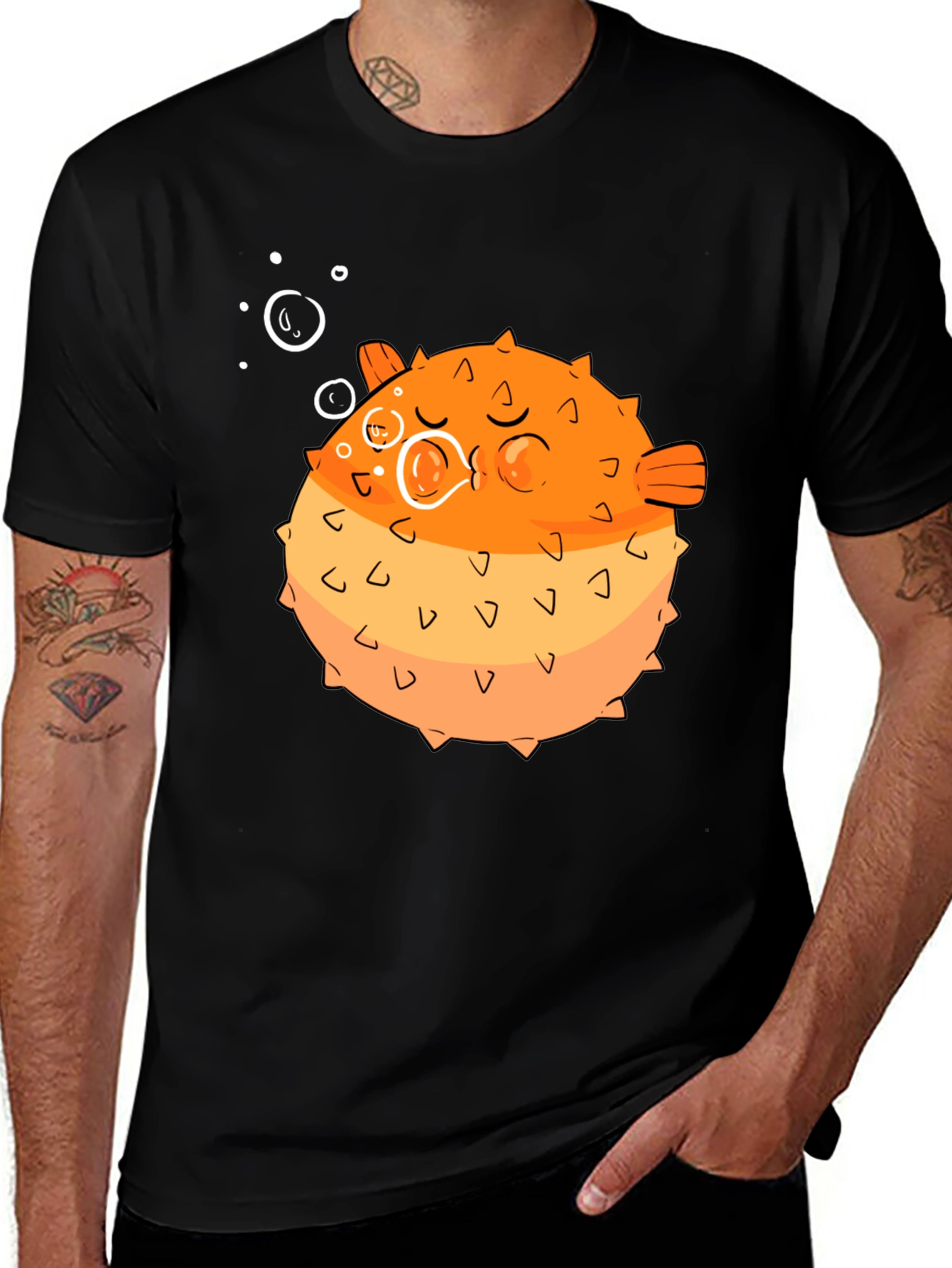 Variant 15 of Pufferfish Graphic Tee - Black Cotton T-Shirt