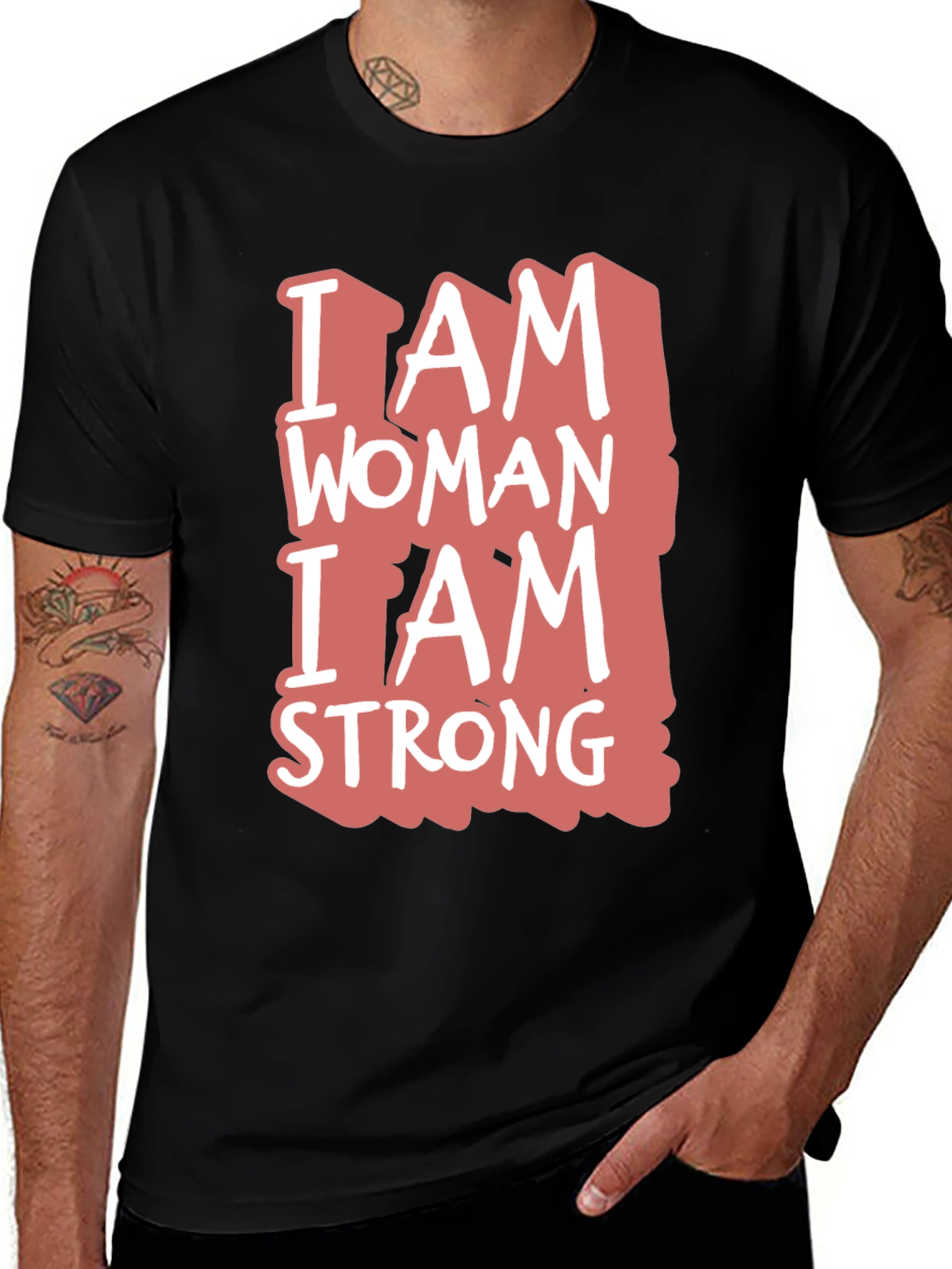 Variant 10 of I Am Woman I Am Strong Graphic Tee - Black Cotton Blend