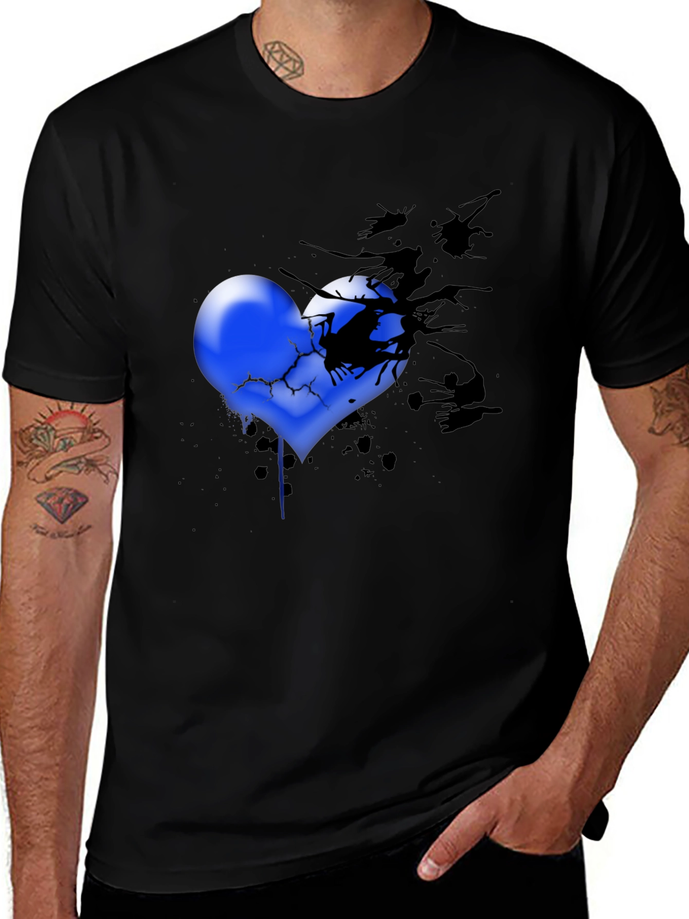 Variant 13 of Broken Heart Graphic Tee - Men's Black T-Shirt