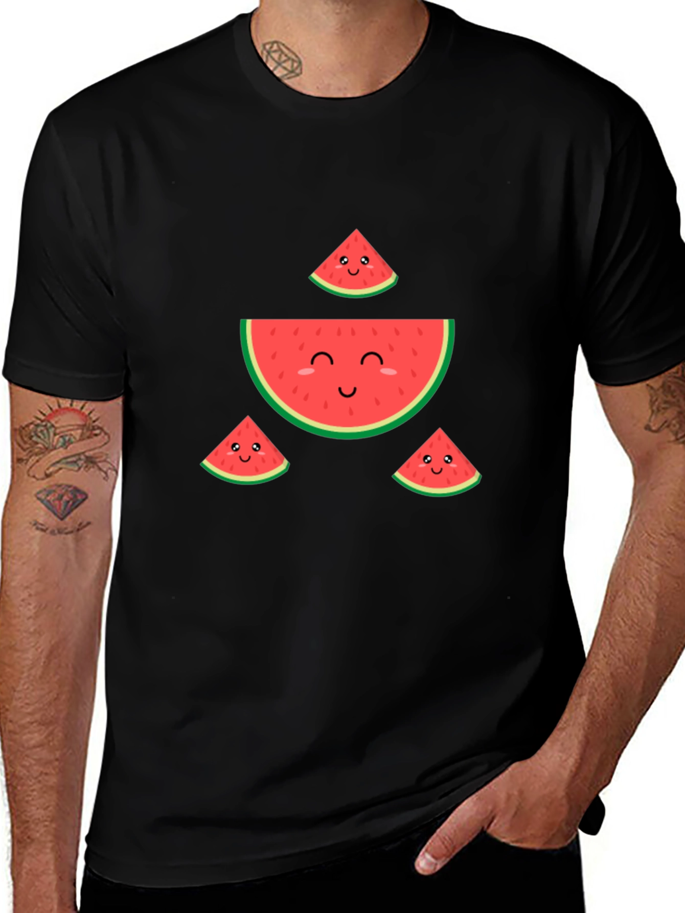 Variant 16 of Cute Watermelon Graphic Tee - Black Cotton T-Shirt