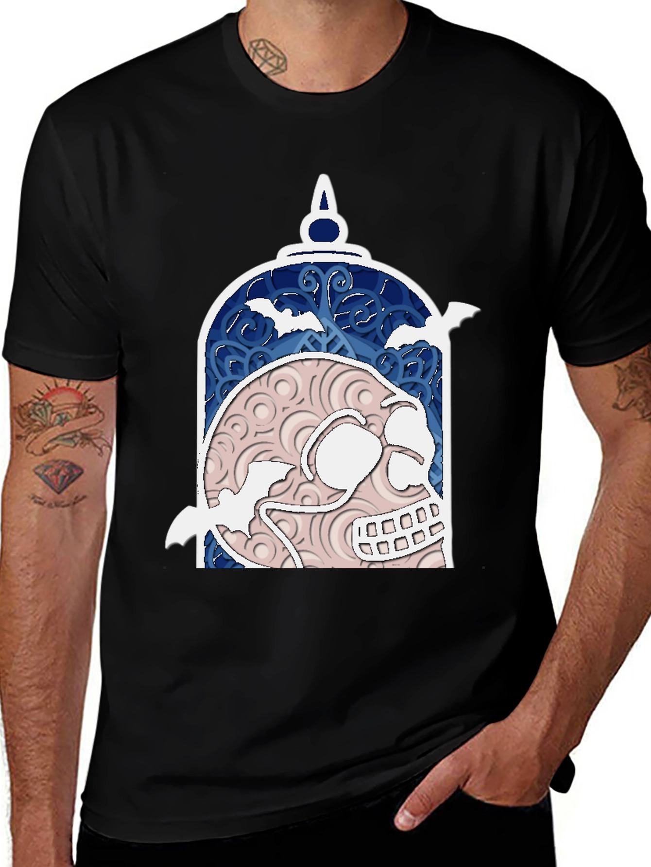 Variant 24 of Skull & Bats Graphic Print Black T-Shirt