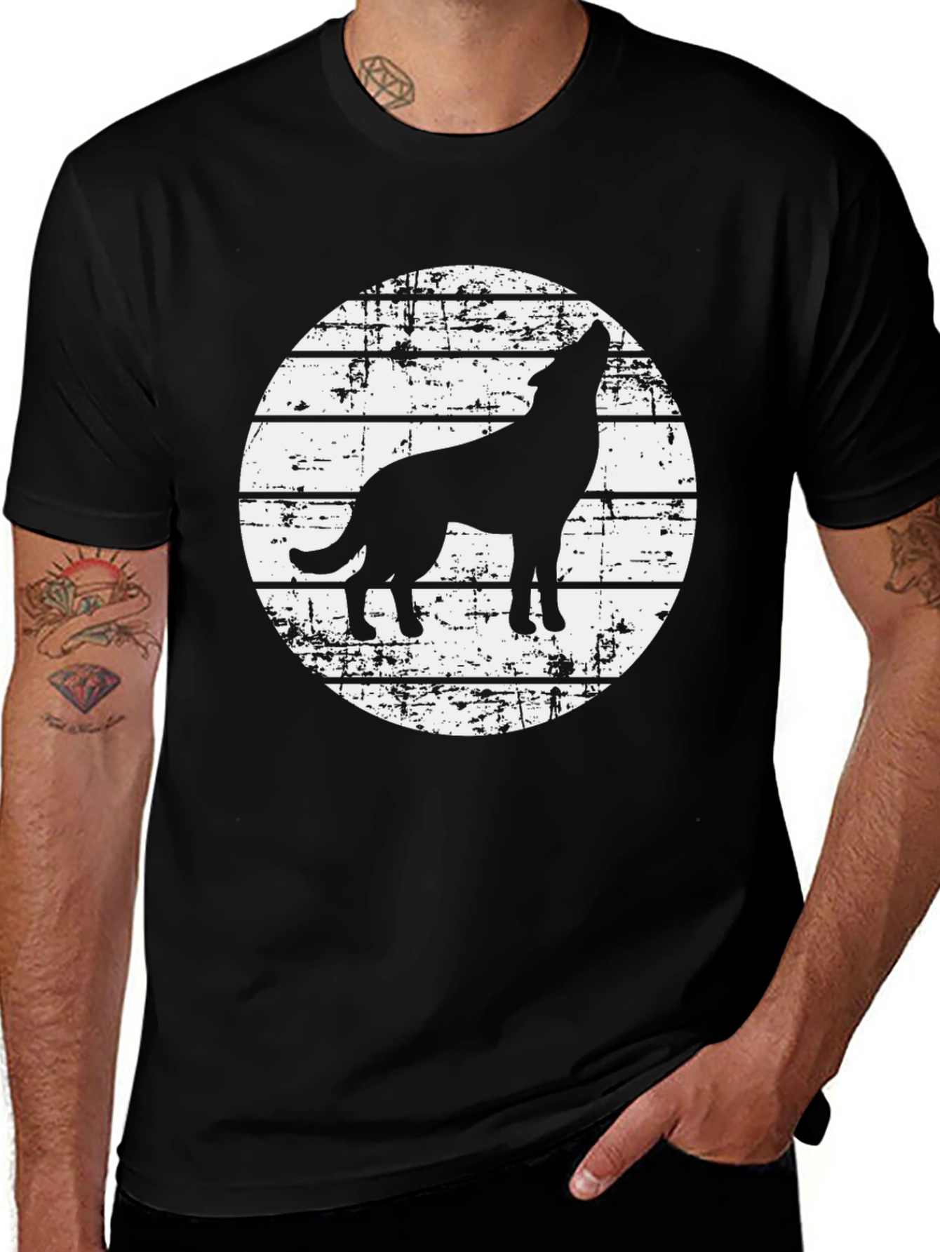 Variant 26 of Wolf Silhouette Graphic Tee - Black
