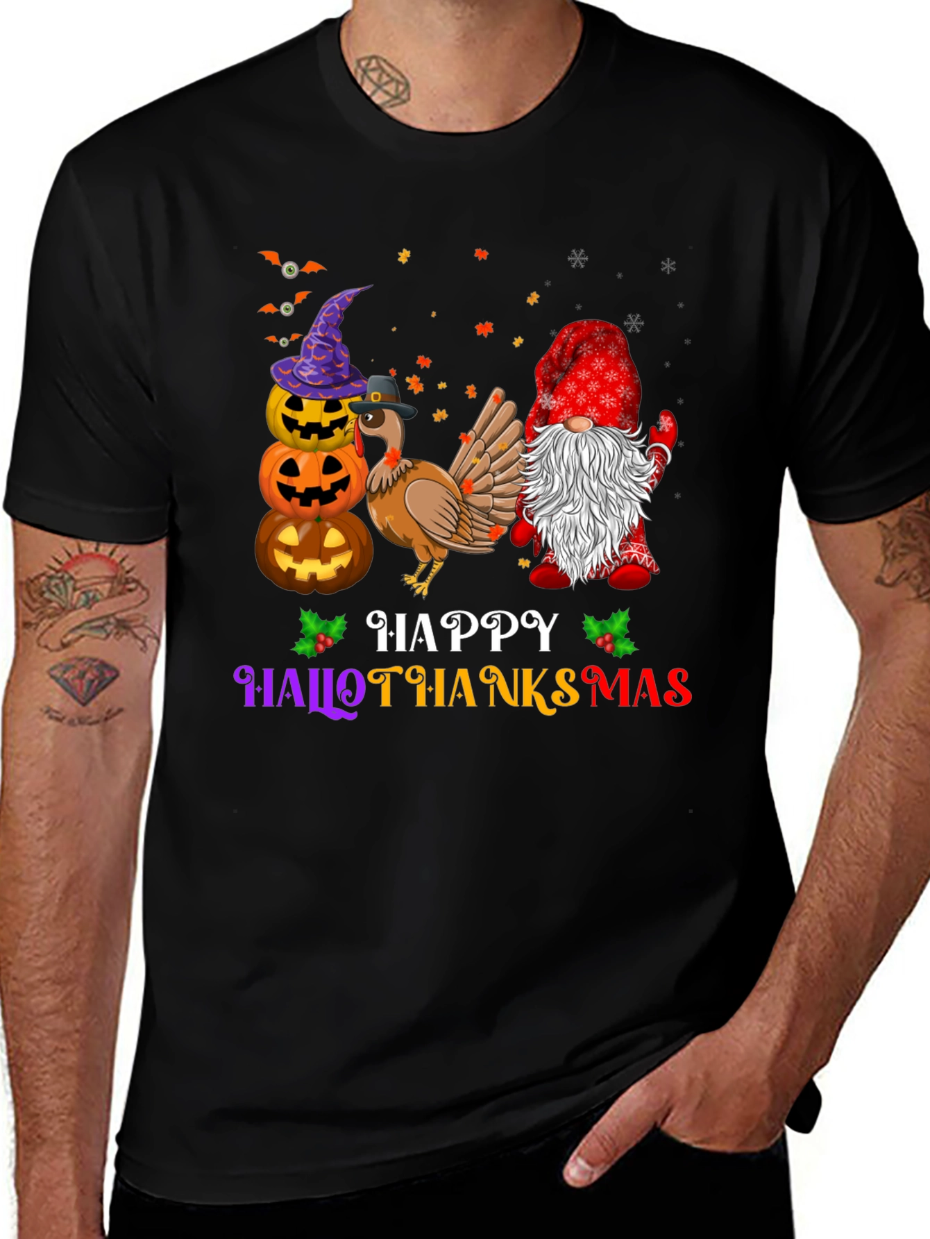 HalloThanksmas T-Shirt - Festive Holiday Design