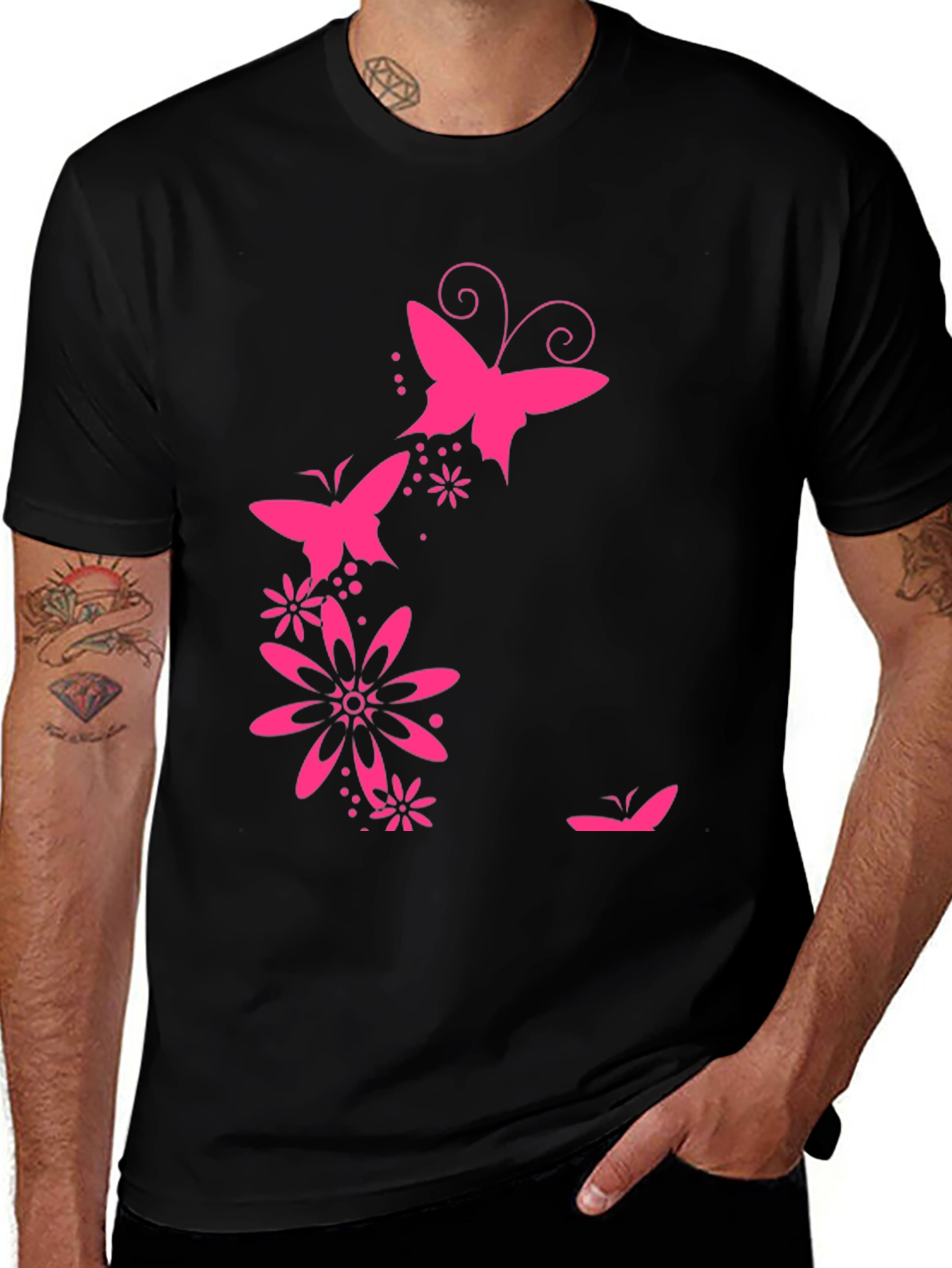 Variant 24 of Butterfly Floral Graphic Tee - Black Casual Shirt