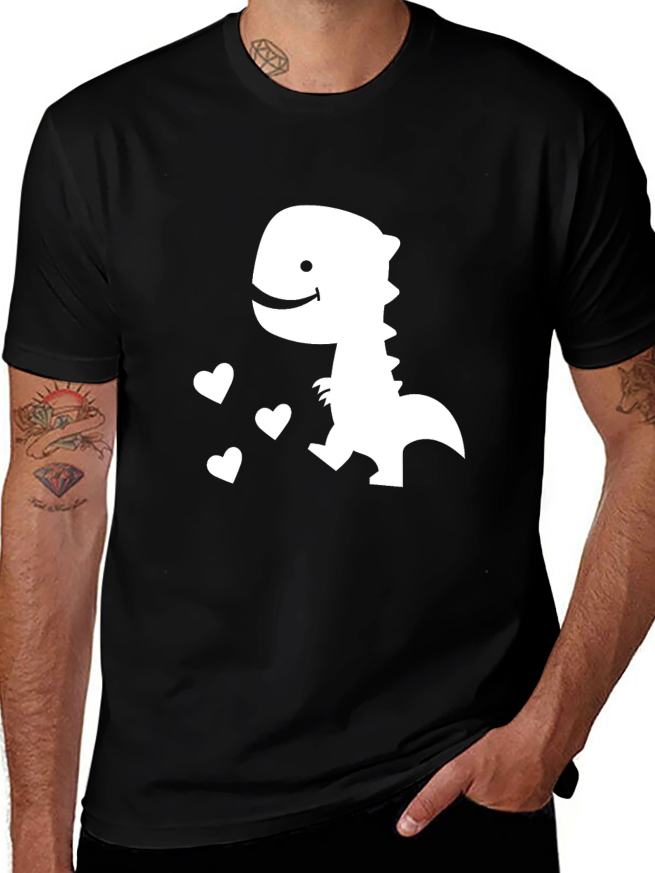 Variant 27 of Cute Dino & Hearts Graphic Tee - Soft Cotton Comfort