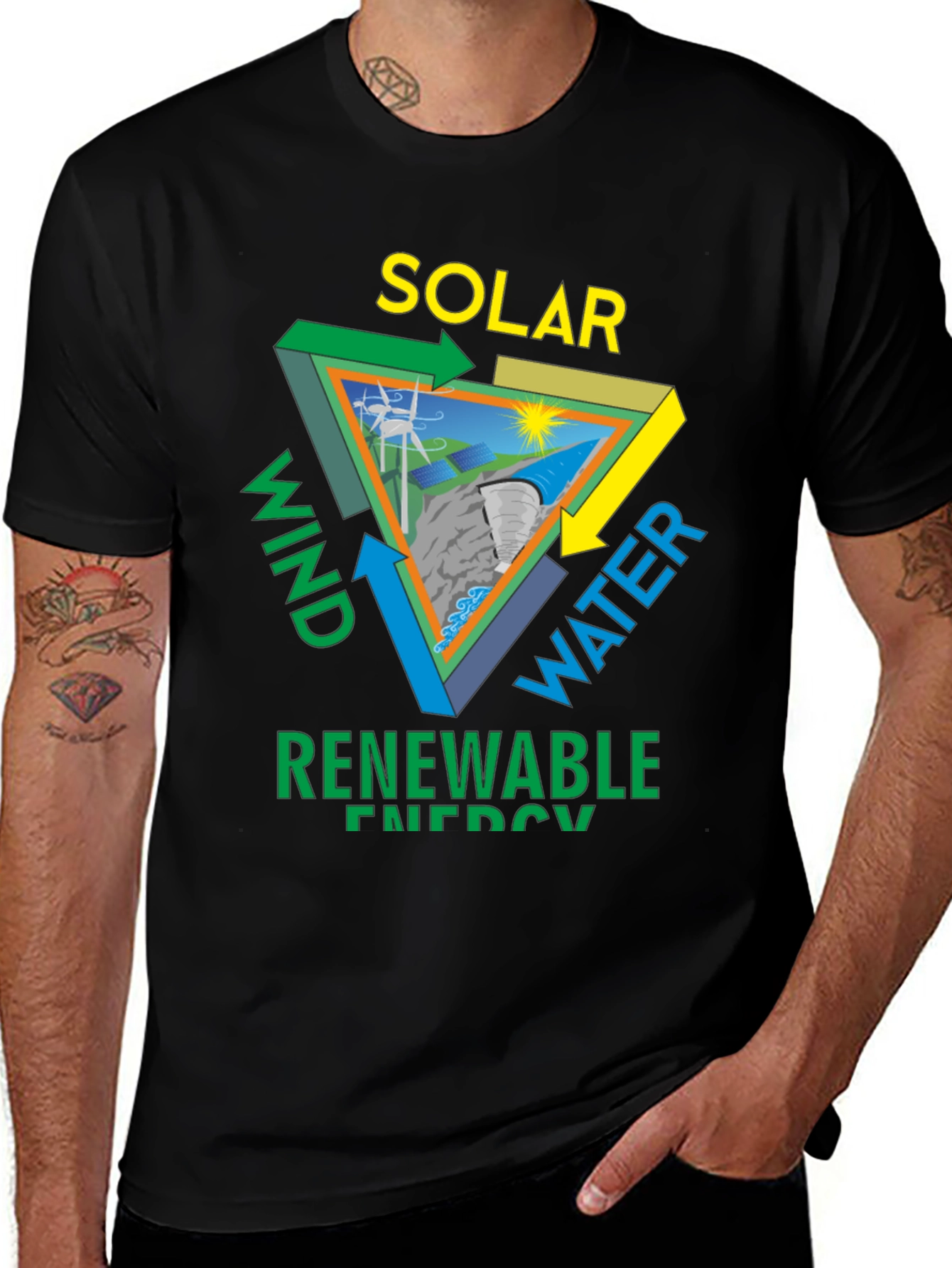 Variant 19 of Renewable Energy T-Shirt - Solar Wind Water Black Tee