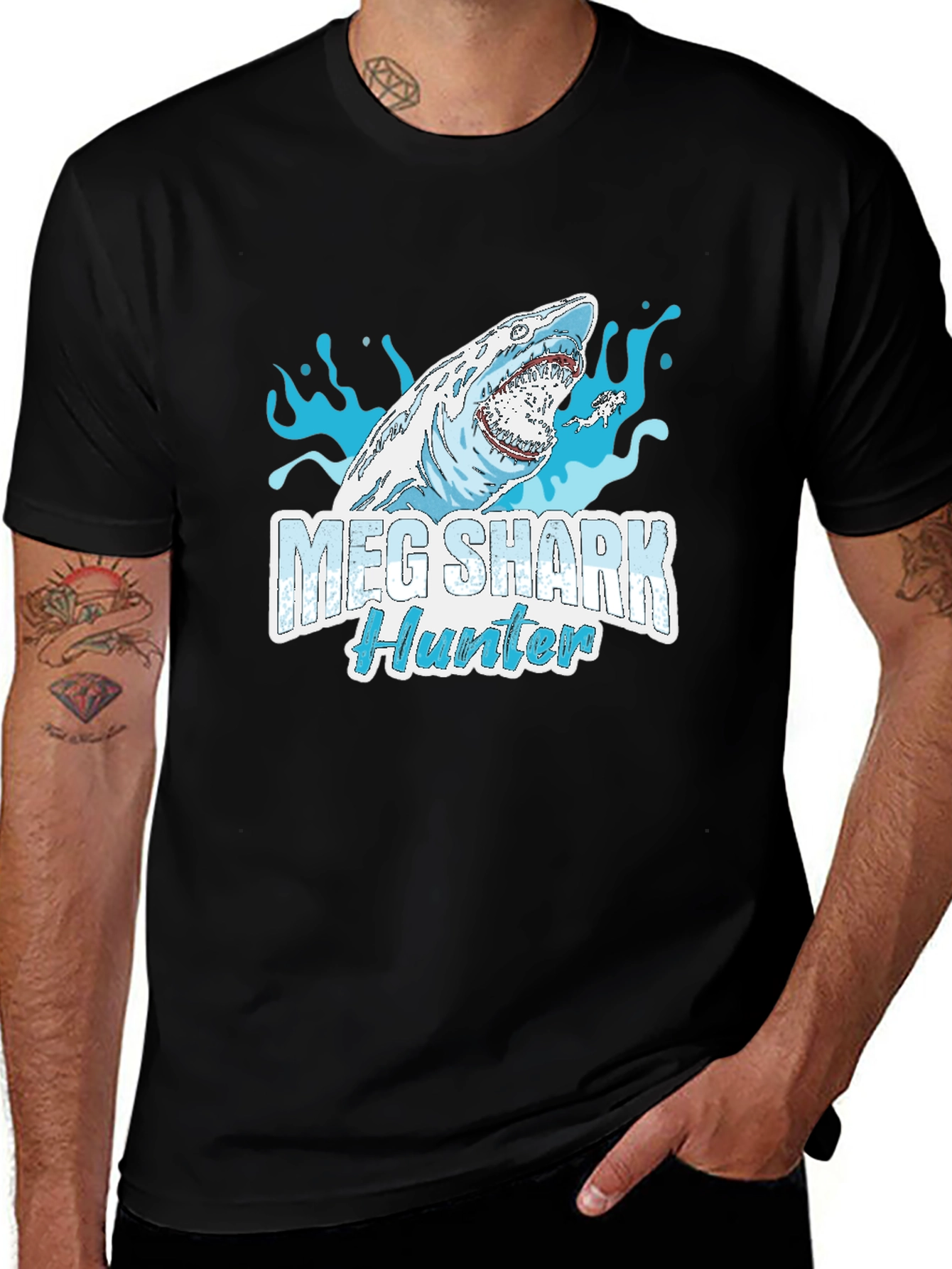 Variant 26 of Meg Shark Hunter Graphic Tee - Cool Shark Design