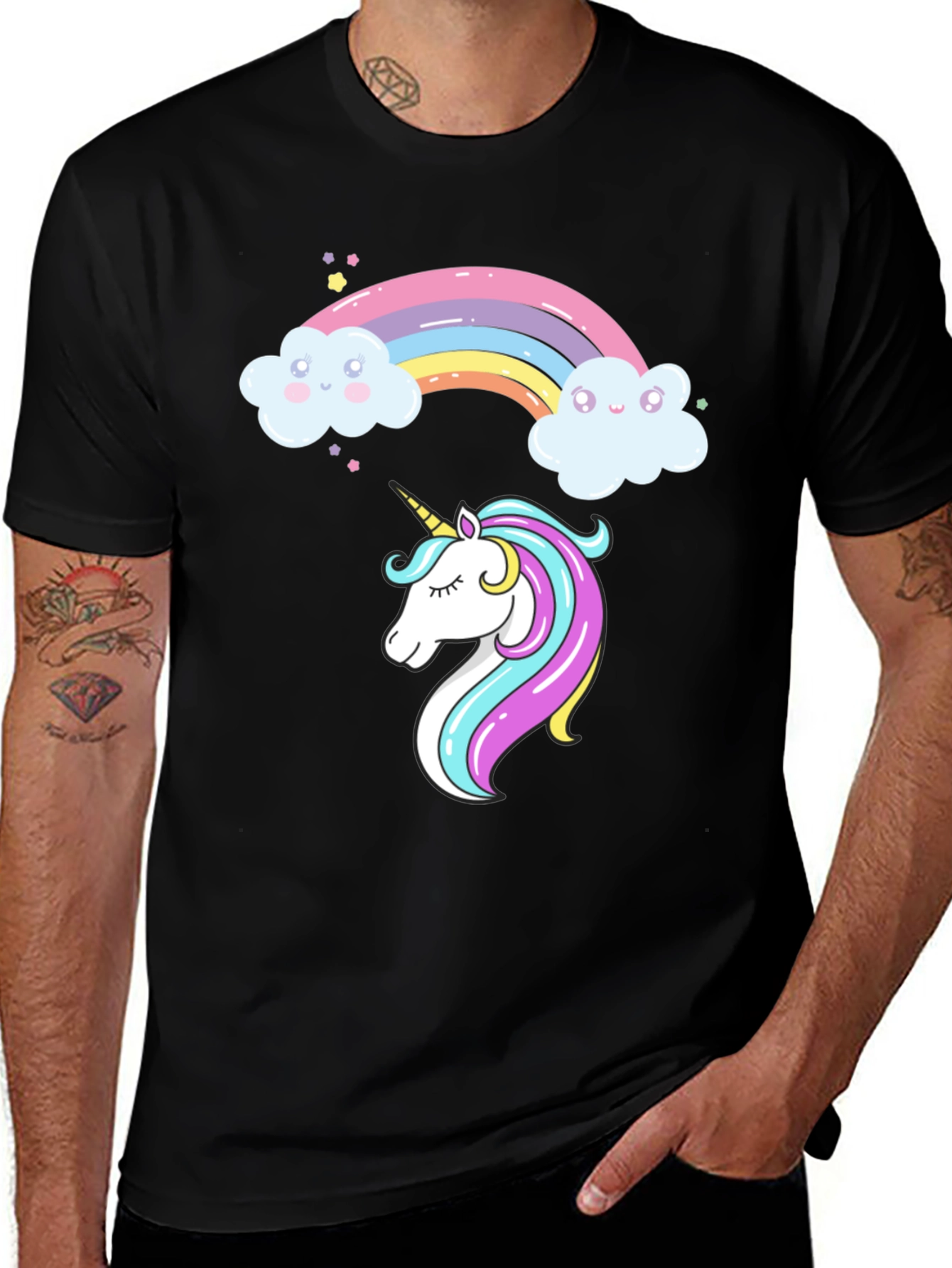 Variant 17 of Unicorn Rainbow Graphic Tee - Black Cotton Blend