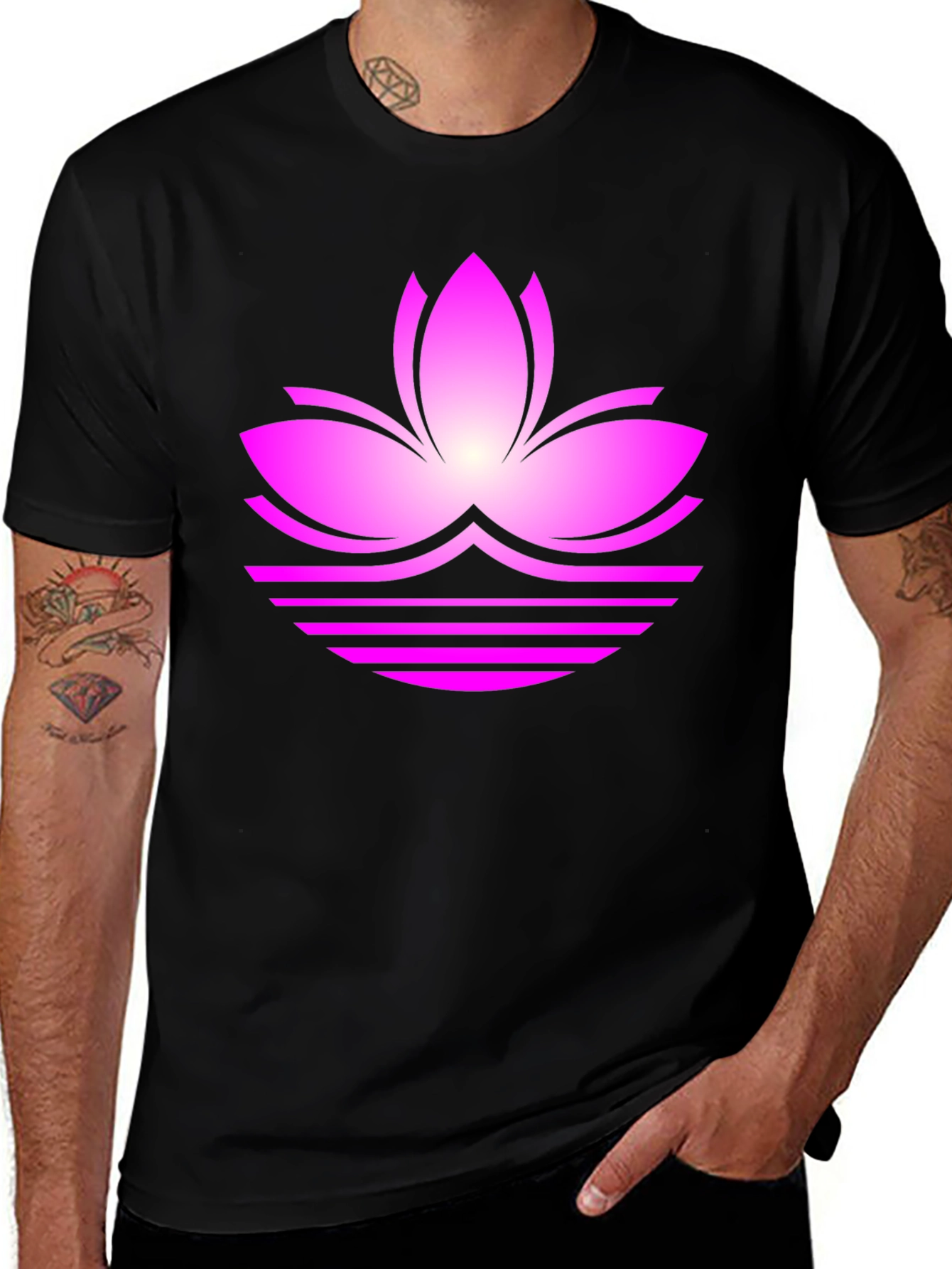 Variant 24 of Lotus Flower Graphic Tee - Black Casual T-Shirt