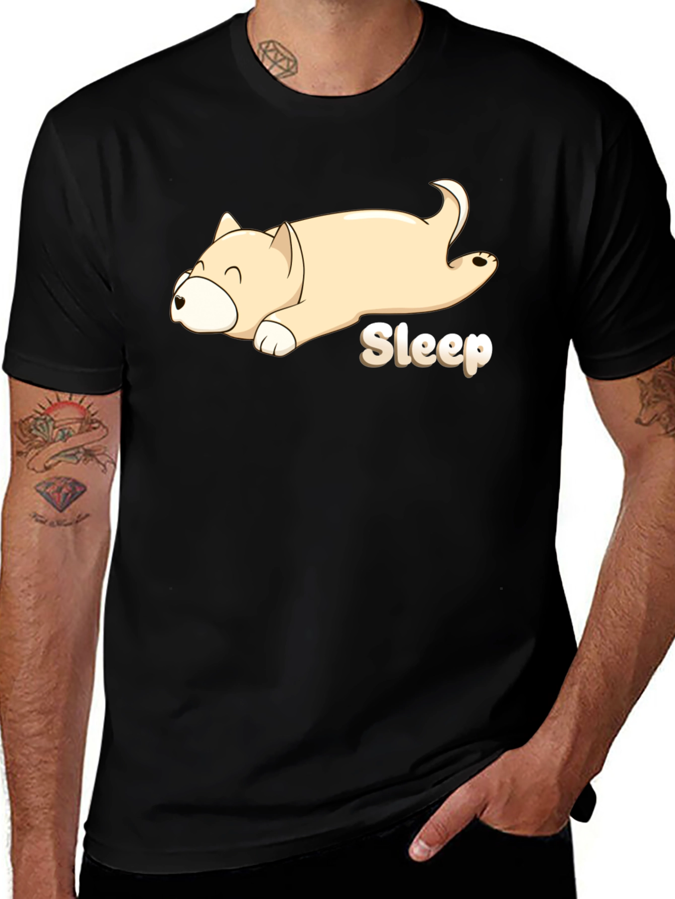 Variant 26 of Sleepy Dog Cartoon Black T-Shirt