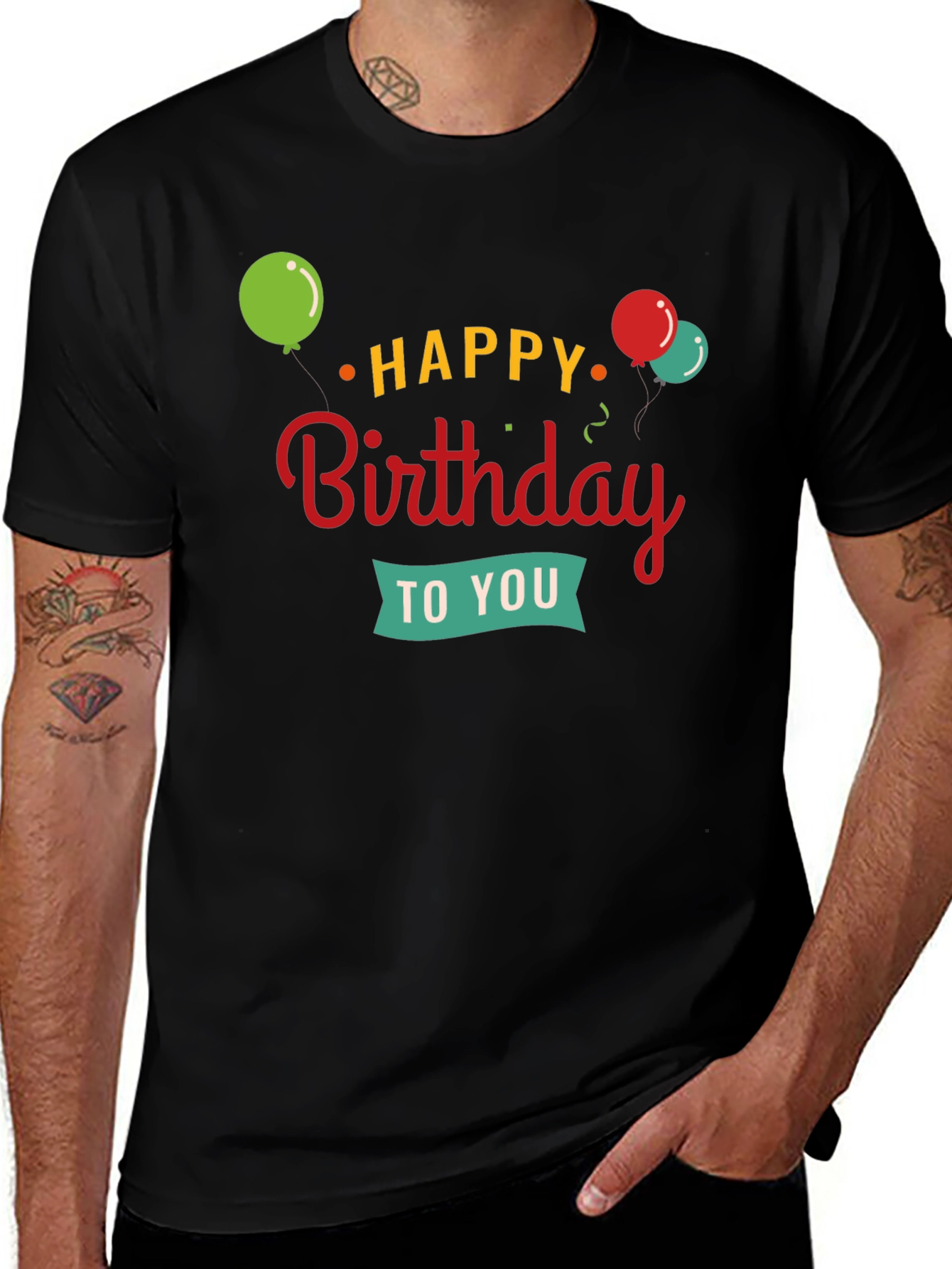 Variant 7 of Happy Birthday Graphic Tee | Black Crewneck T-Shirt