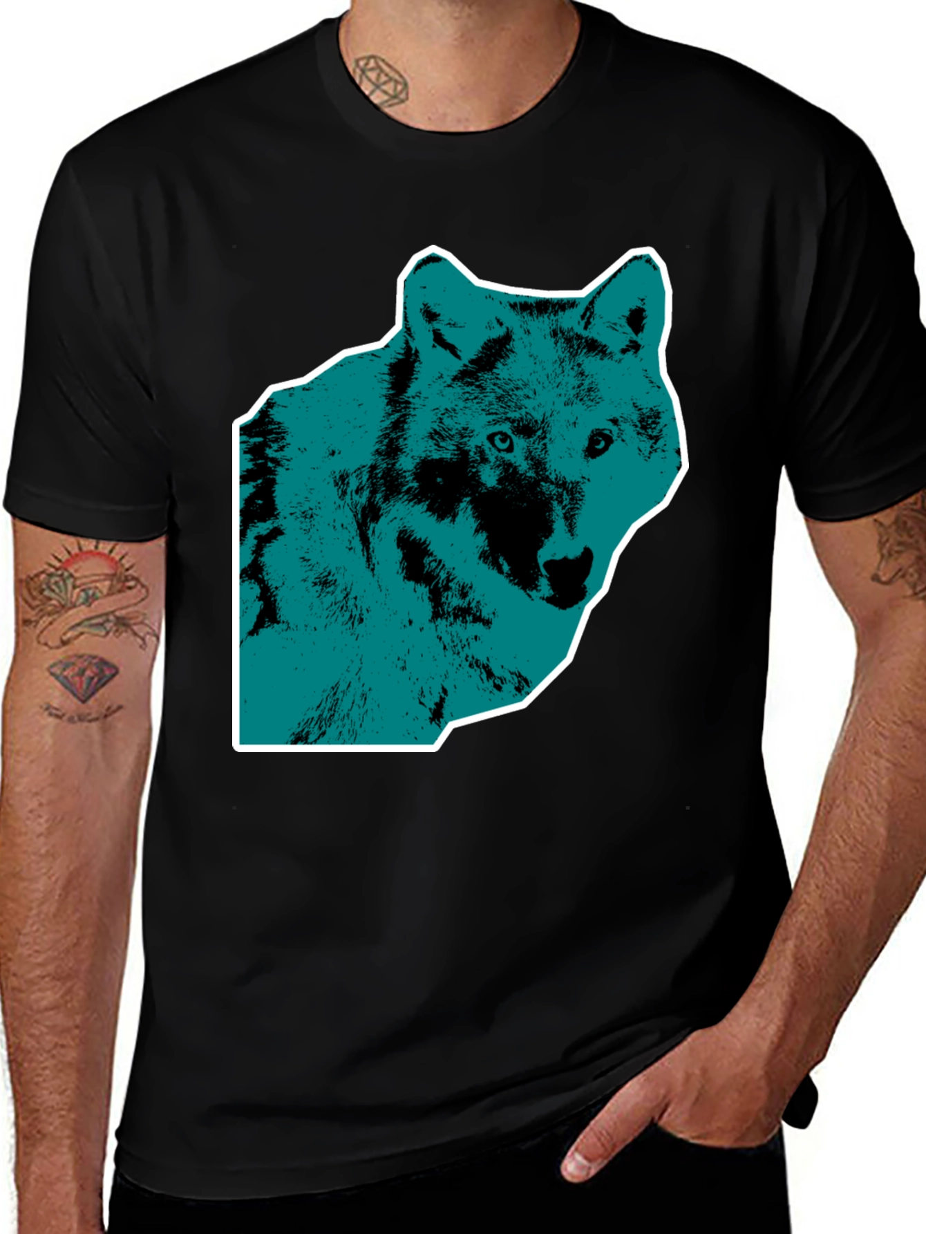Variant 17 of Wolf Graphic Print Men's Black T-Shirt