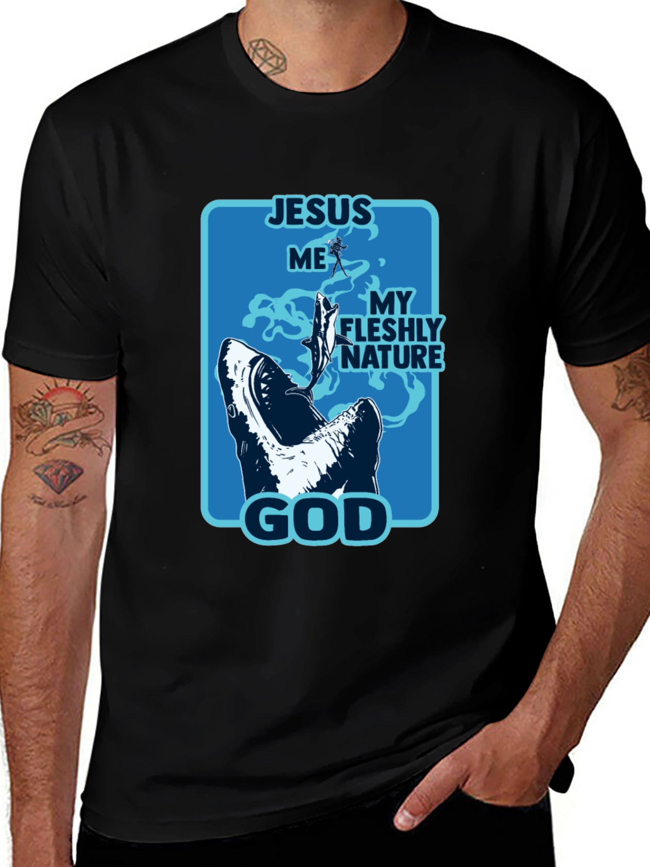 Variant 23 of Jesus vs My Fleshly Nature Shark Graphic T-Shirt