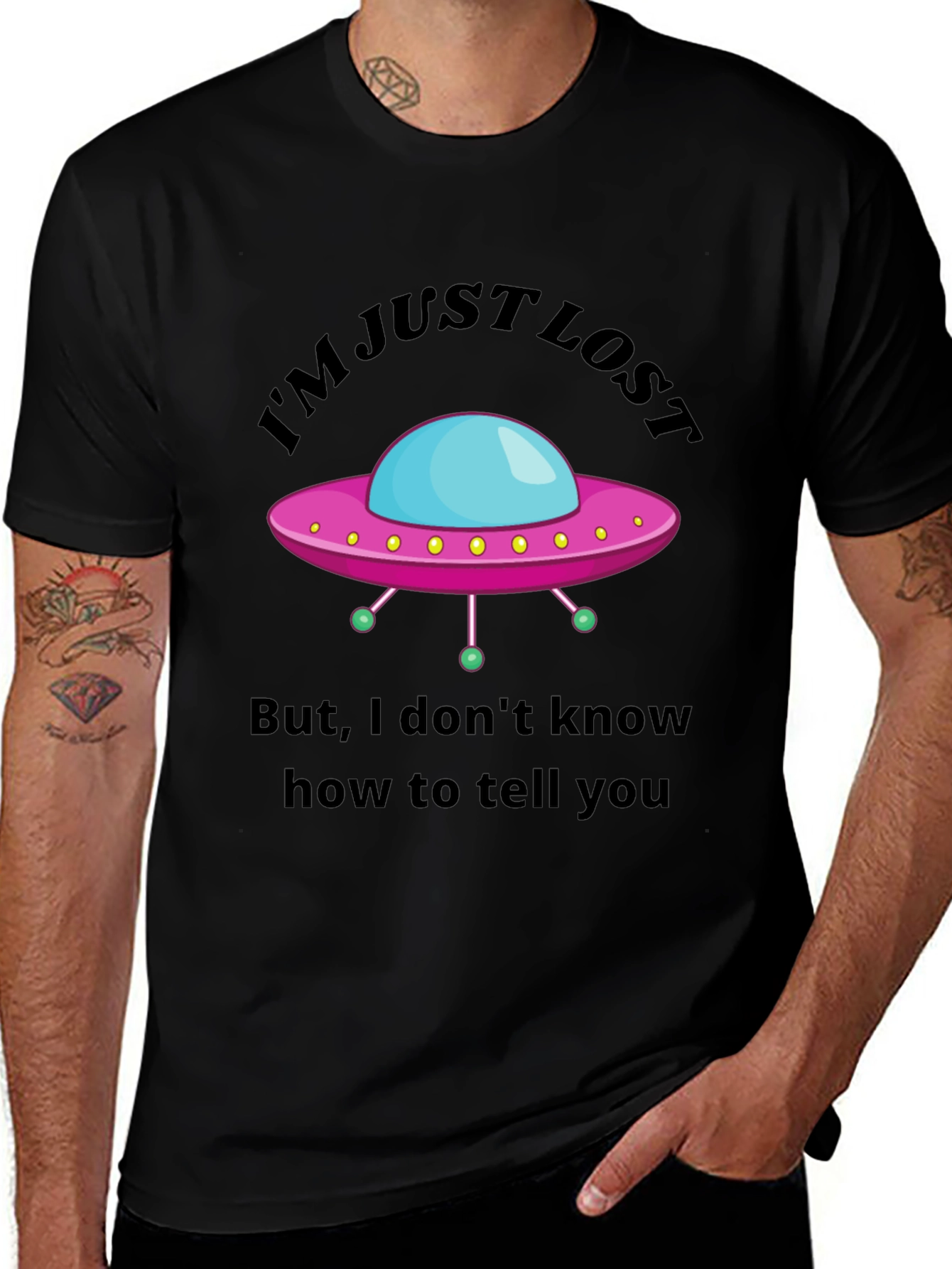 Variant 19 of Lost Alien UFO Graphic Tee - Men's Black T-Shirt