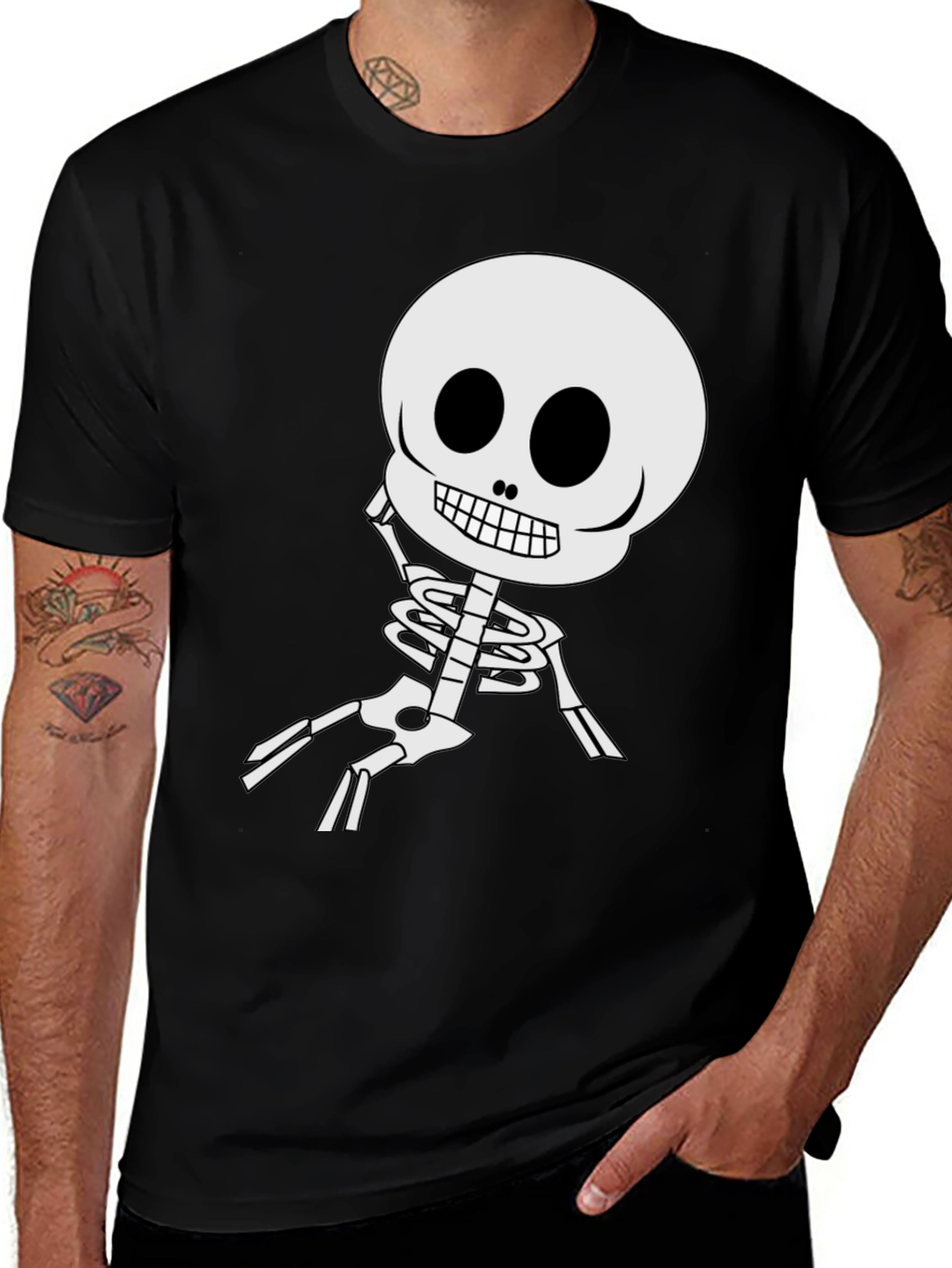 Variant 28 of Cartoon Skeleton Graphic Tee - Black Cotton Blend