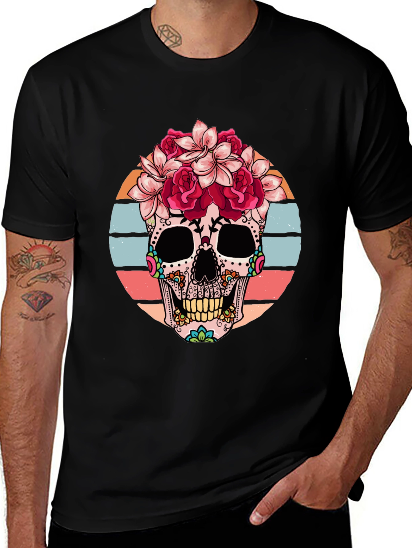 Variant 18 of Sugar Skull Floral Crown Graphic Tee - Day of the Dead