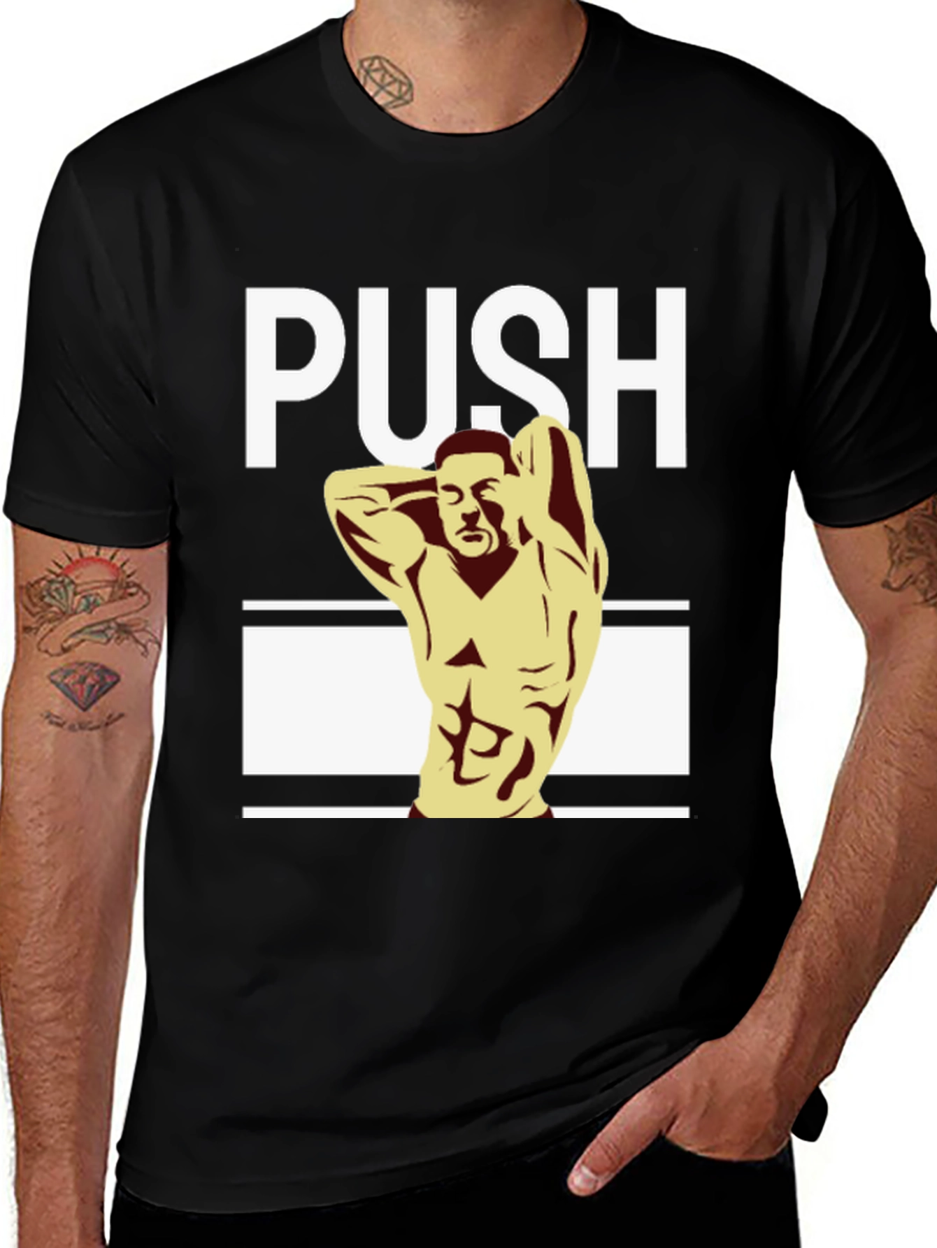 Variant 22 of Men's "PUSH" Graphic T-Shirt - Bodybuilder Design