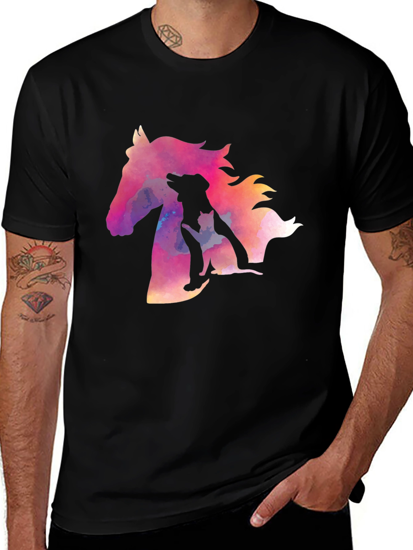 Variant 28 of Watercolor Horse, Dog, and Cat Graphic Tee