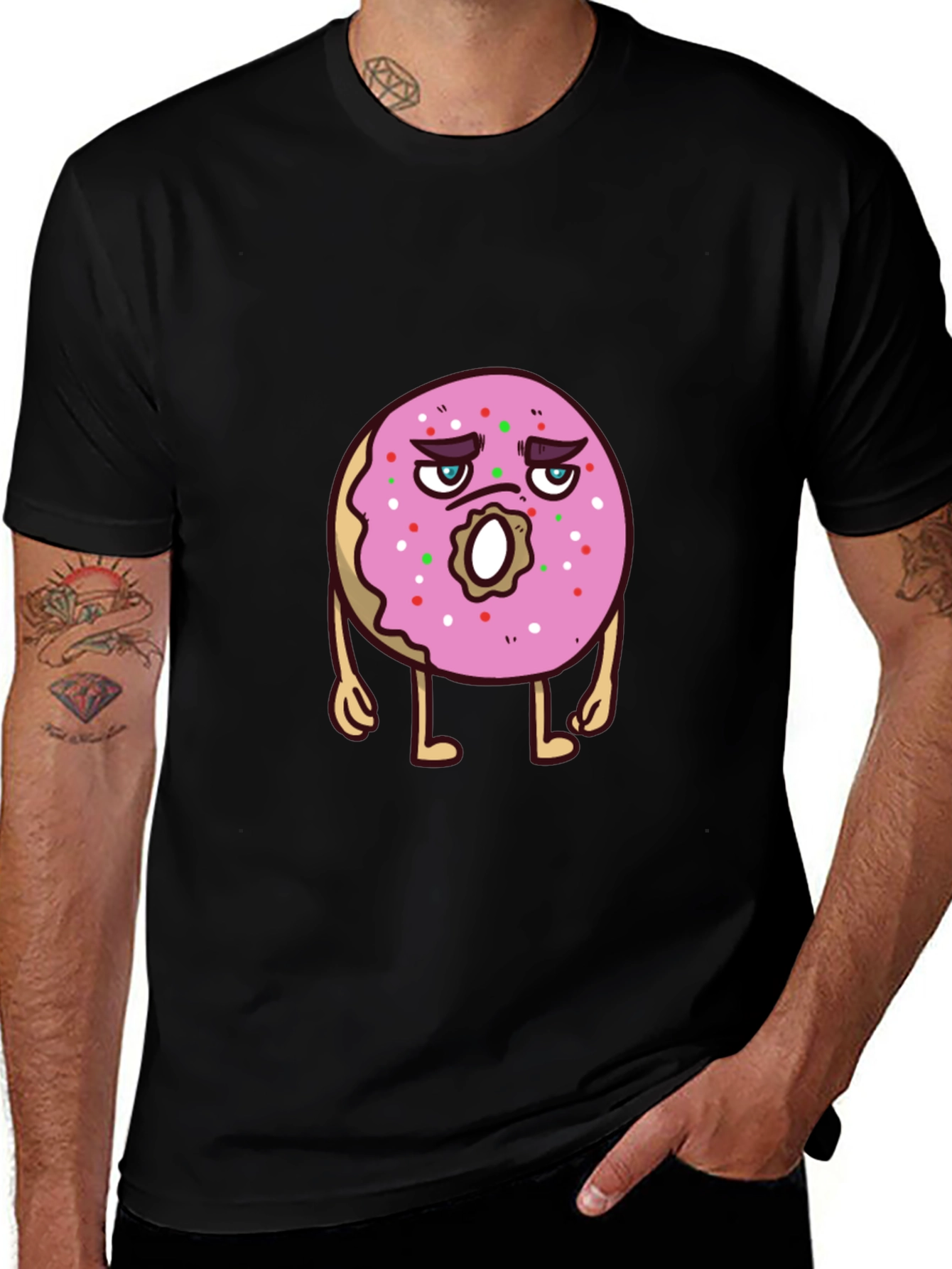 Variant 2 of Cartoon Donut Graphic Tee - Black Cotton T-Shirt