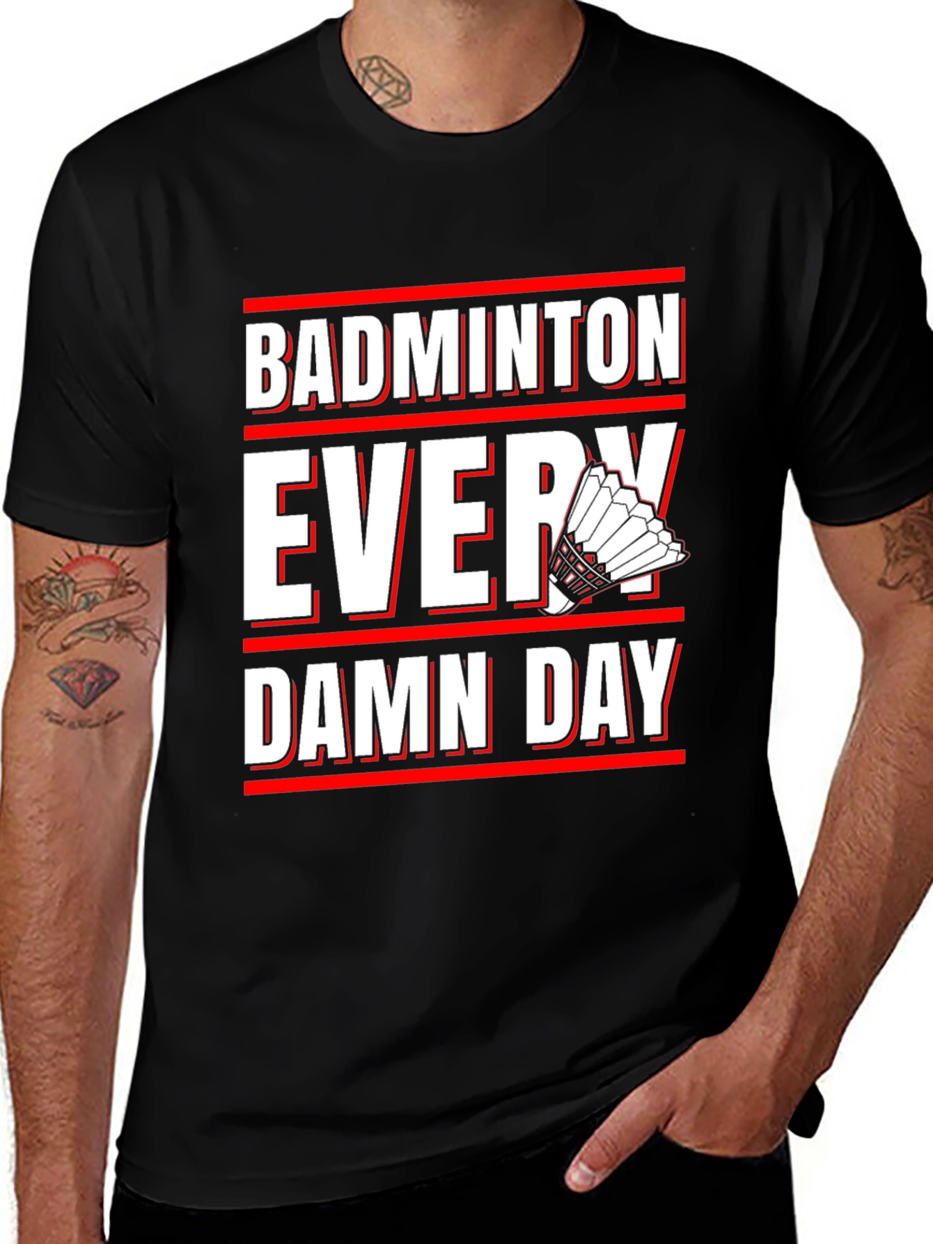 Variant 7 of Badminton Every Damn Day Graphic Tee - Black