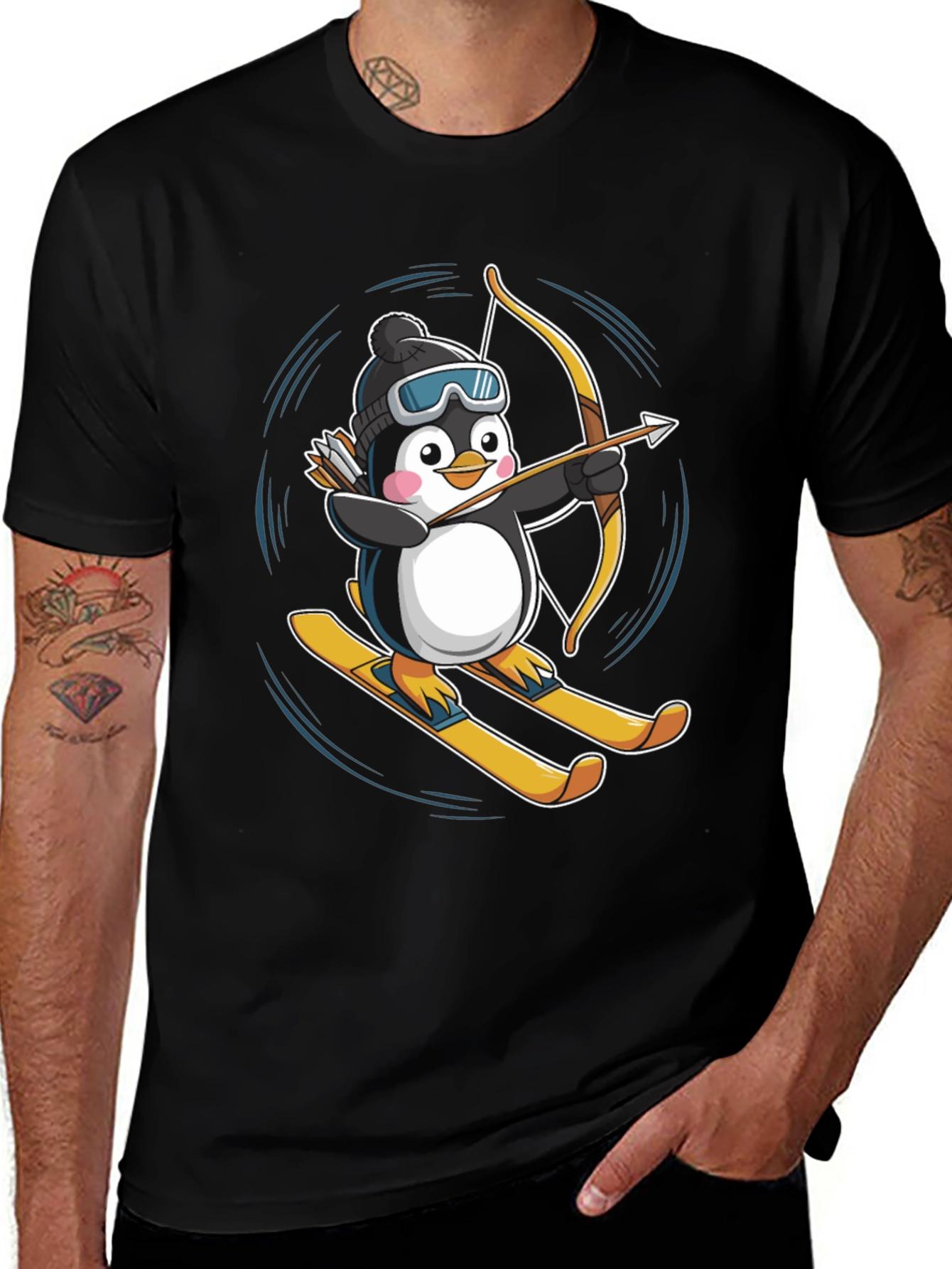 Variant 2 of Skiing Penguin Archer Graphic Tee
