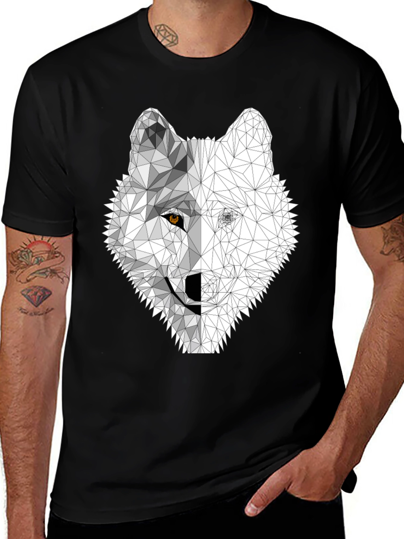 Variant 25 of Geometric Wolf Graphic Tee - Black