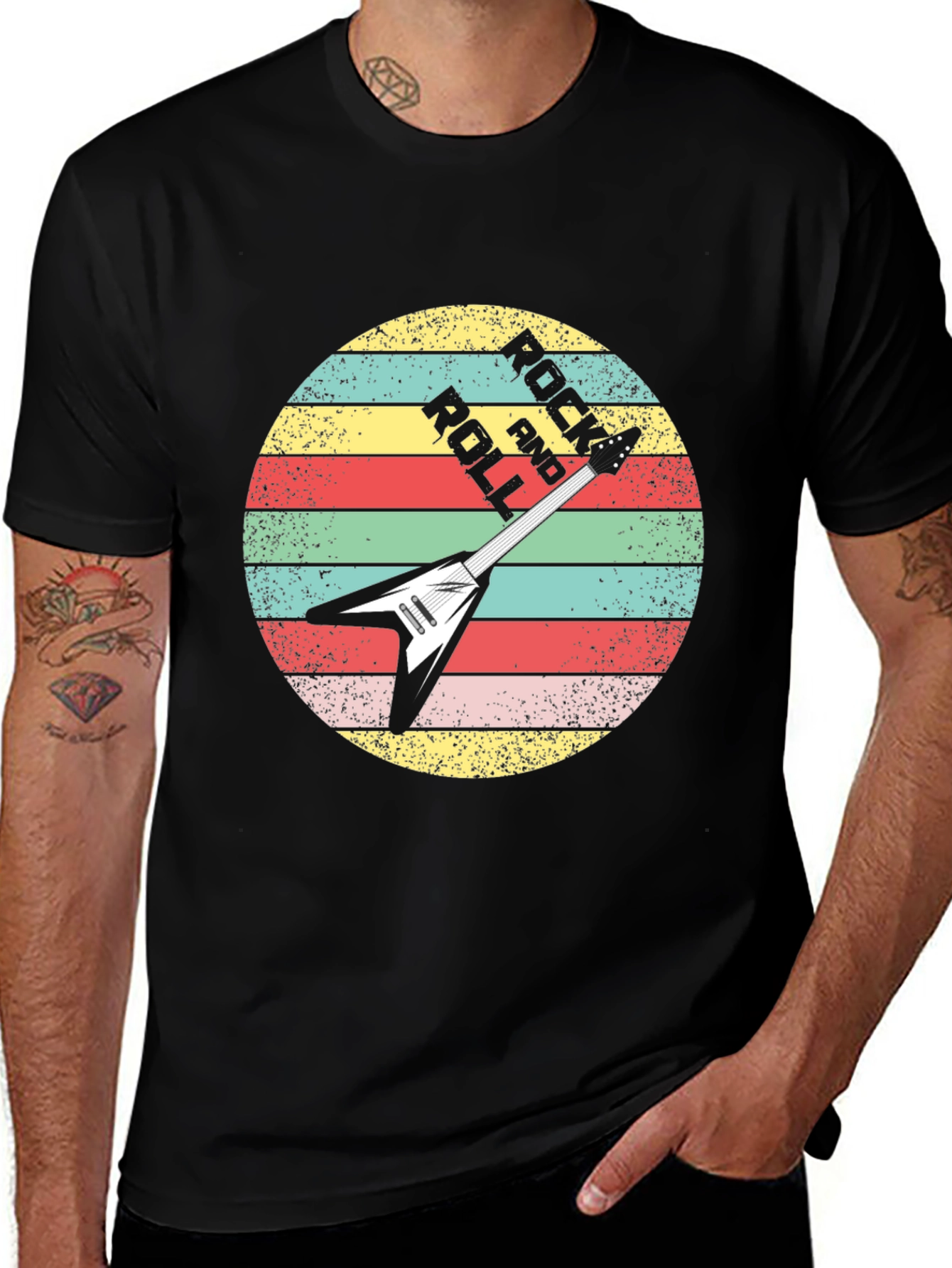 Variant 11 of Retro Rock and Roll Guitar Graphic Tee