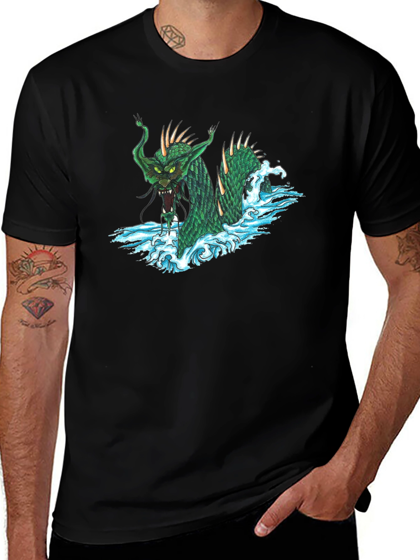 Variant 27 of Sea Serpent Graphic Tee - Black Cotton T-Shirt