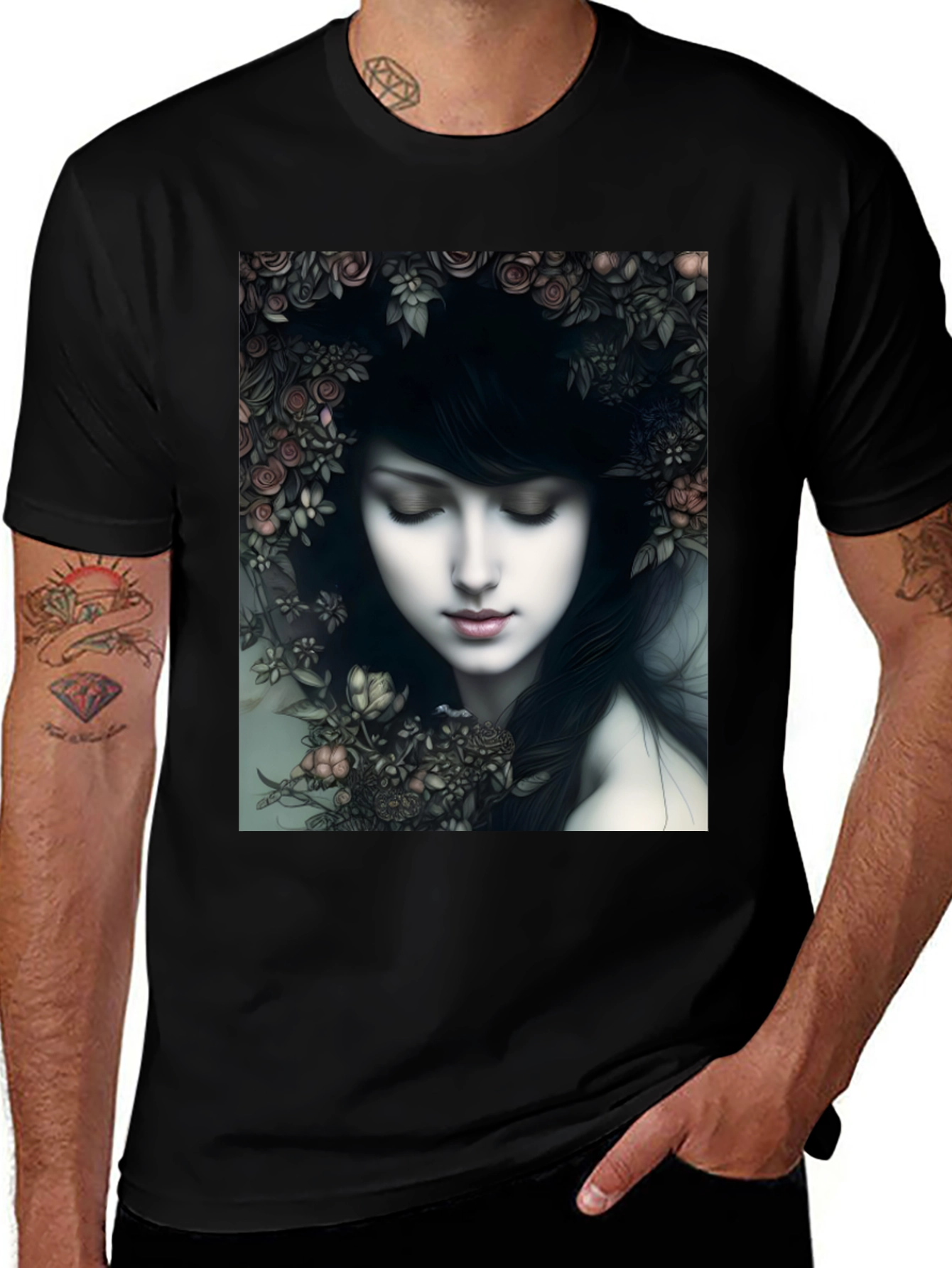Variant 12 of Floral Woman Graphic Black T-Shirt