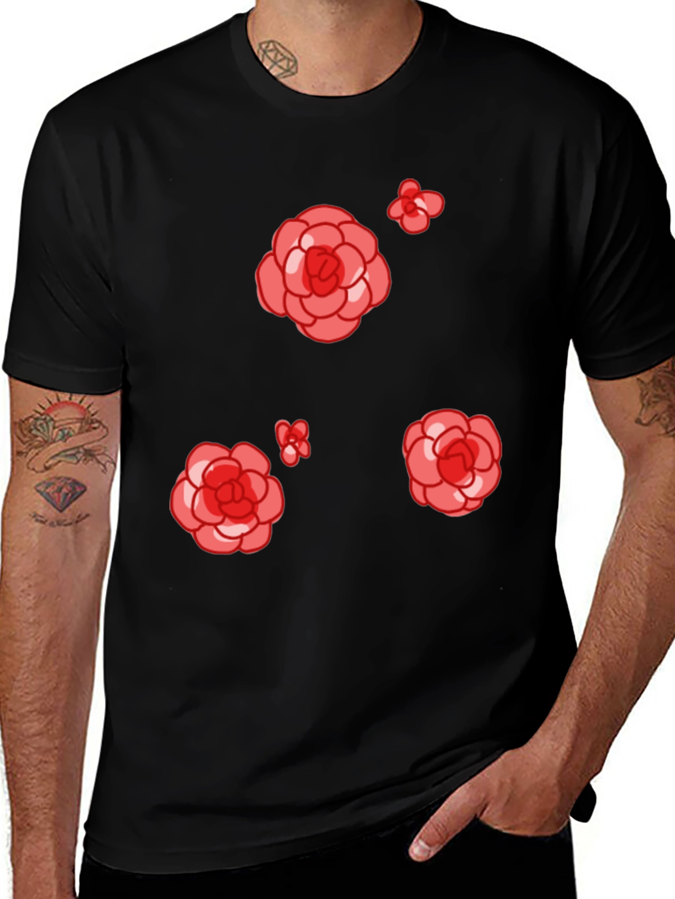 Variant 10 of Floral Print Black T-Shirt