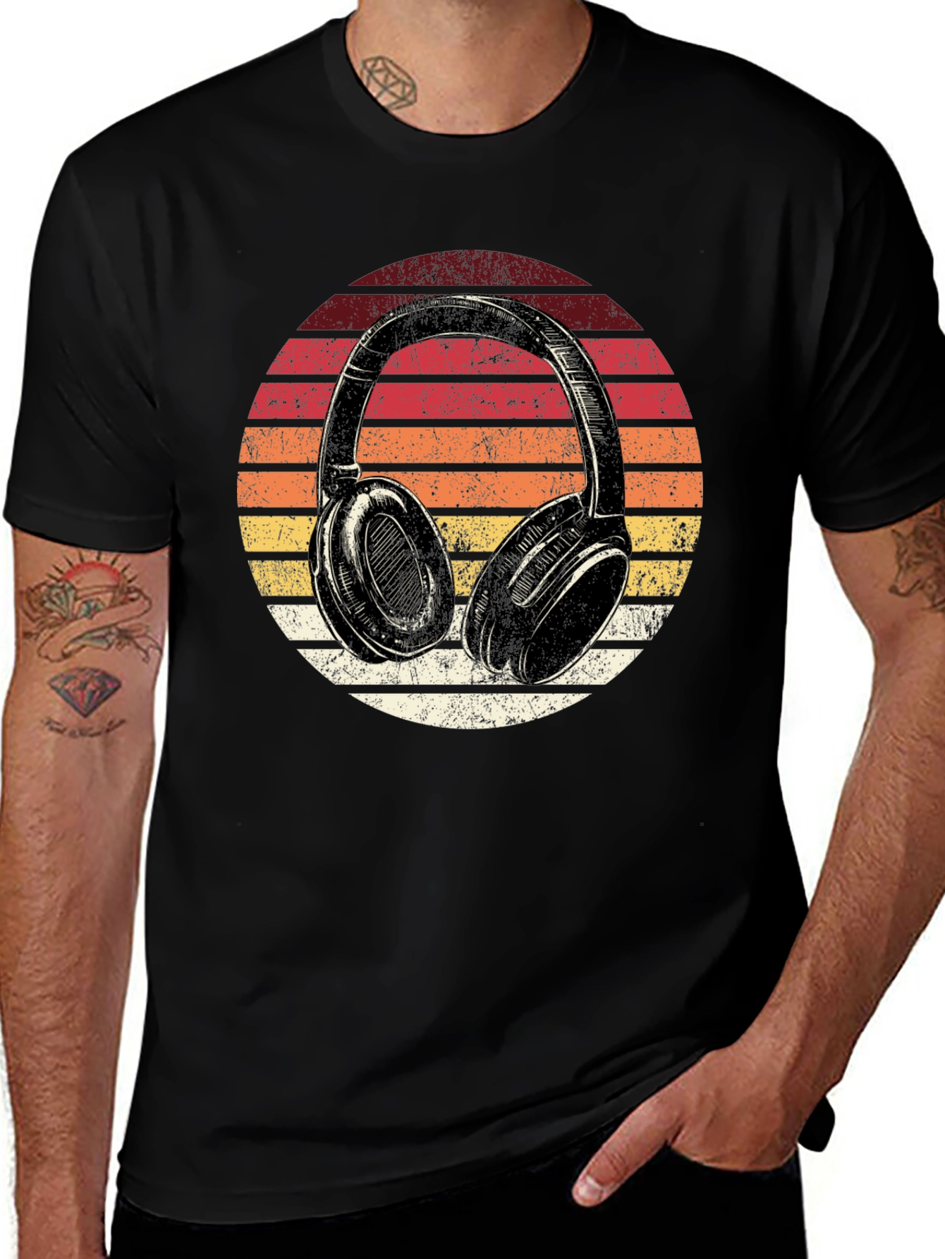Variant 4 of Retro Sunset Headphones Graphic Tee
