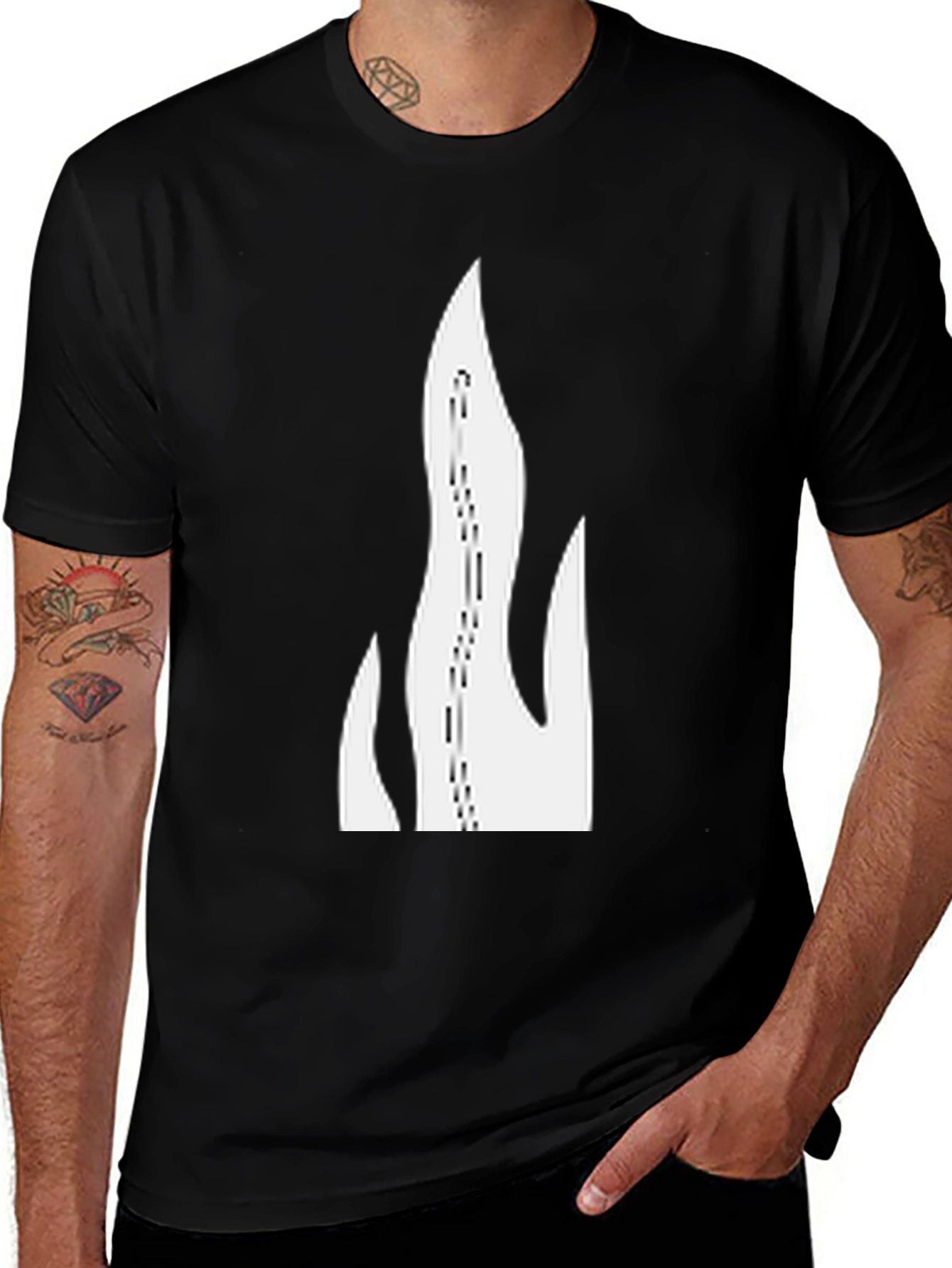 Variant 11 of Men's Black T-Shirt with Graphic Flame Design