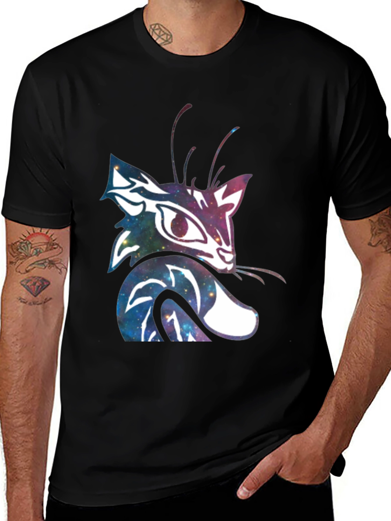 Variant 28 of Galaxy Cat Graphic Black T-Shirt